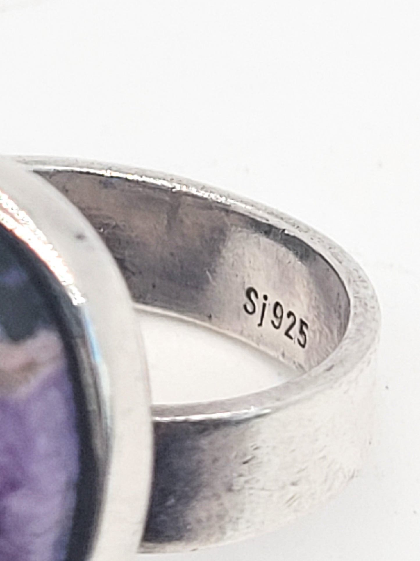 SJ Purple Charoite signed large gemstone ring size 8 Adjustable