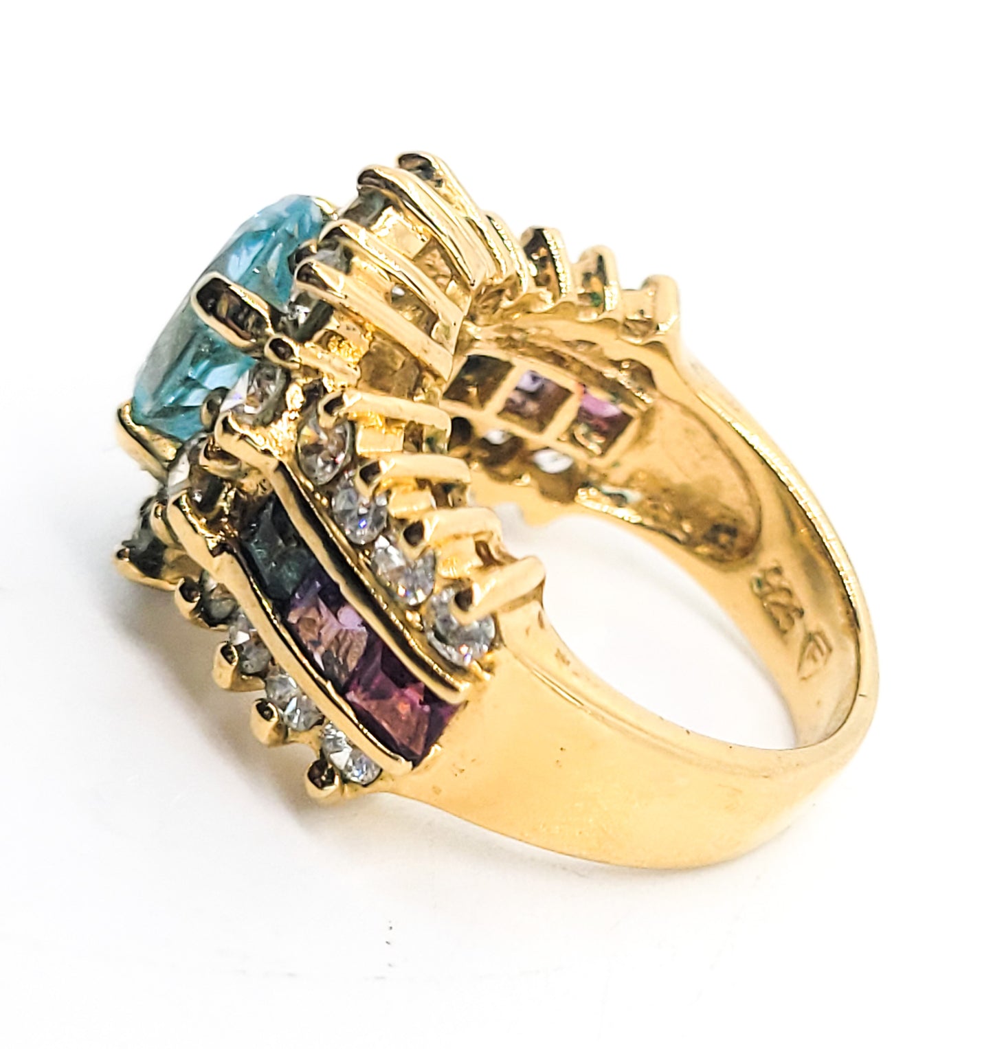 Rainbow princess cut Cubic Zirconia women's gold over sterling silver ring size 6