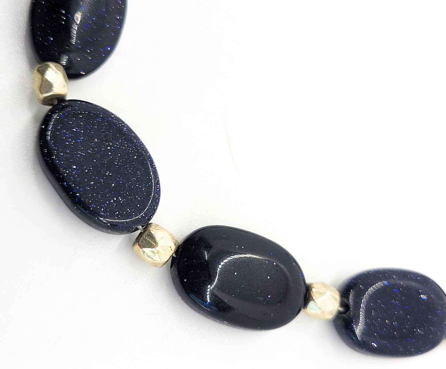 Blue gold stone beaded sterling silver vintage bracelet 8.25 inches long