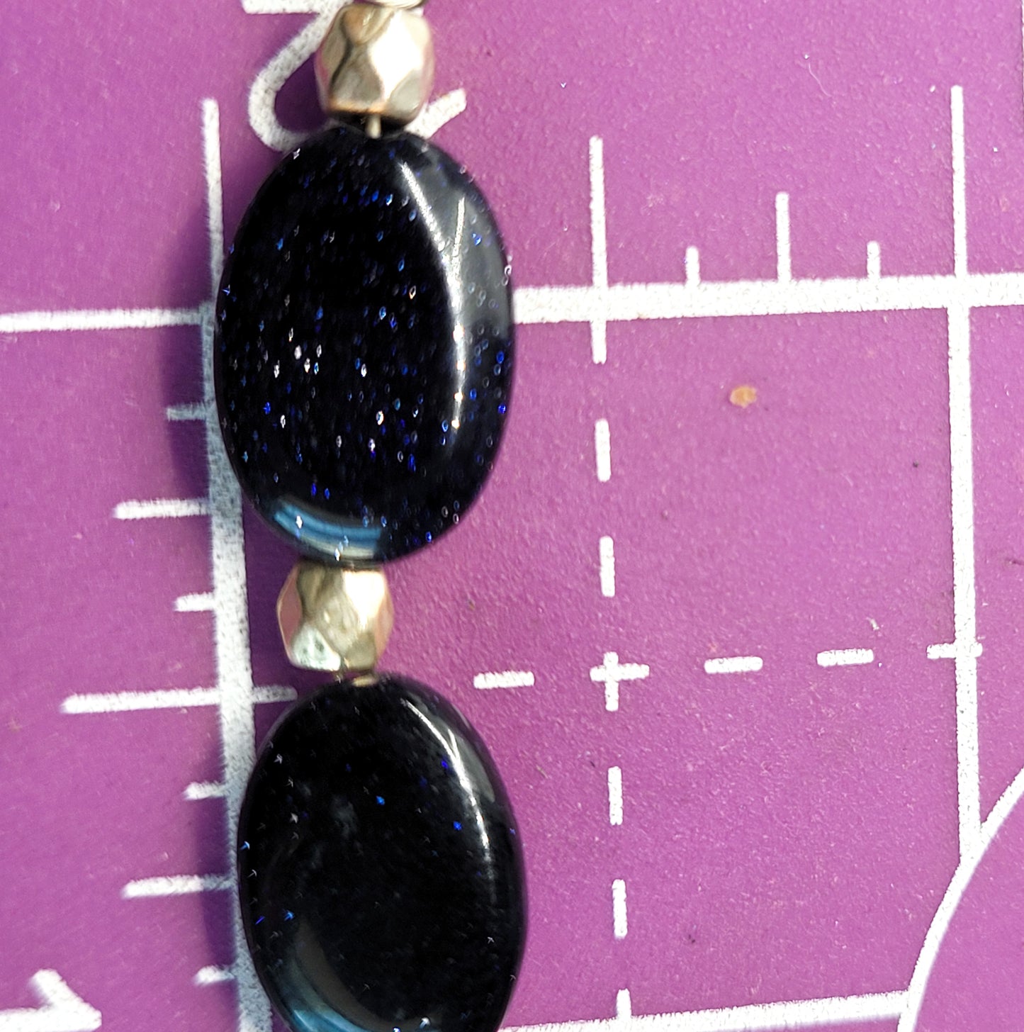 Blue gold stone beaded sterling silver vintage bracelet 8.25 inches long