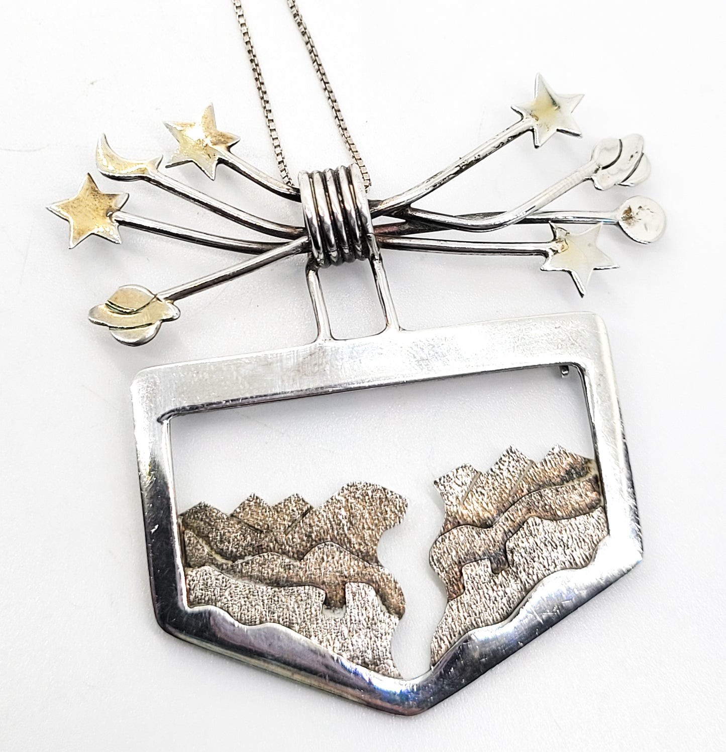 Zealandia Celestial sky over the mountains vintage sterling silver necklace brooch RARE