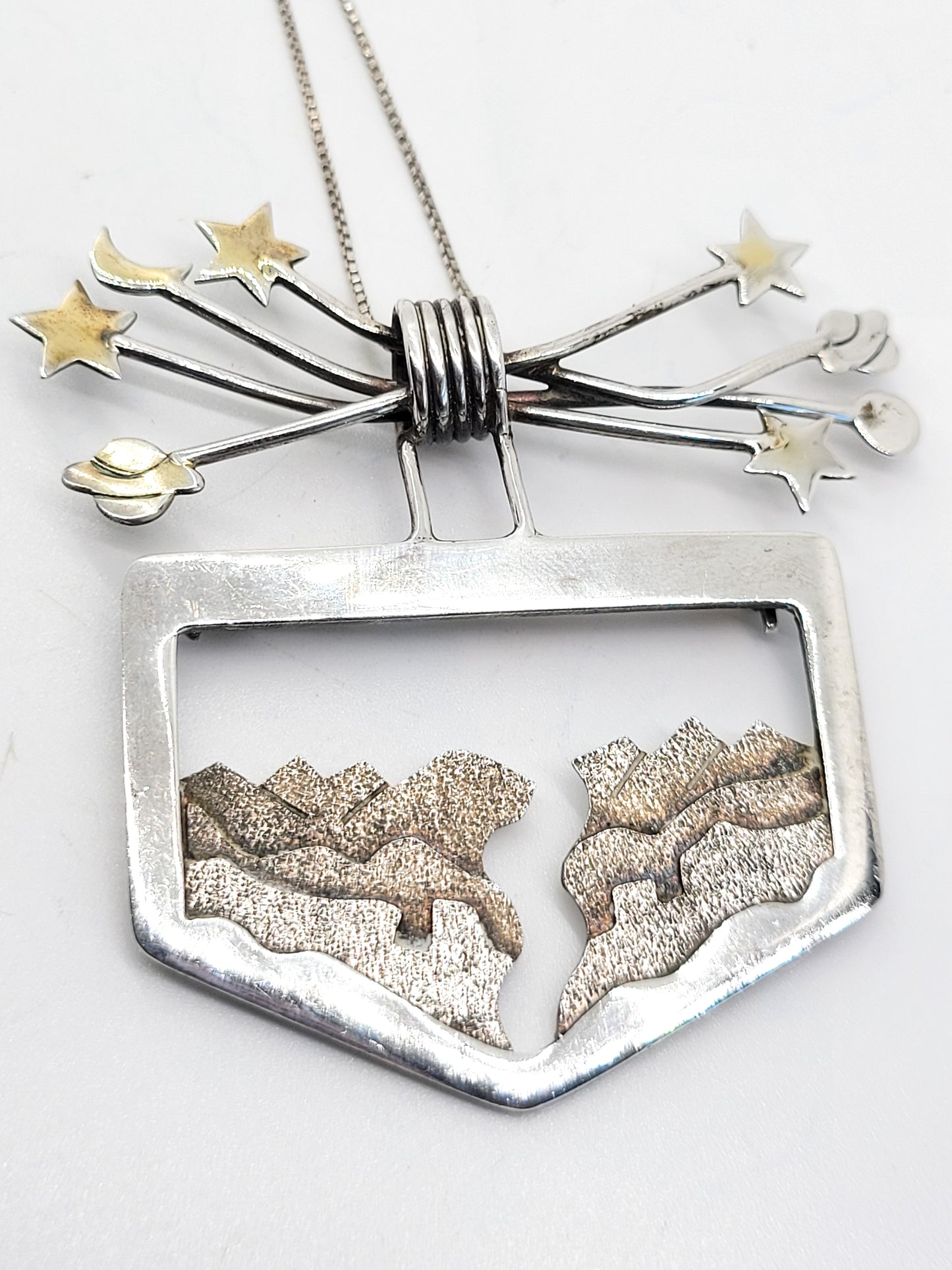 Zealandia Celestial sky over the mountains vintage sterling silver necklace brooch RARE