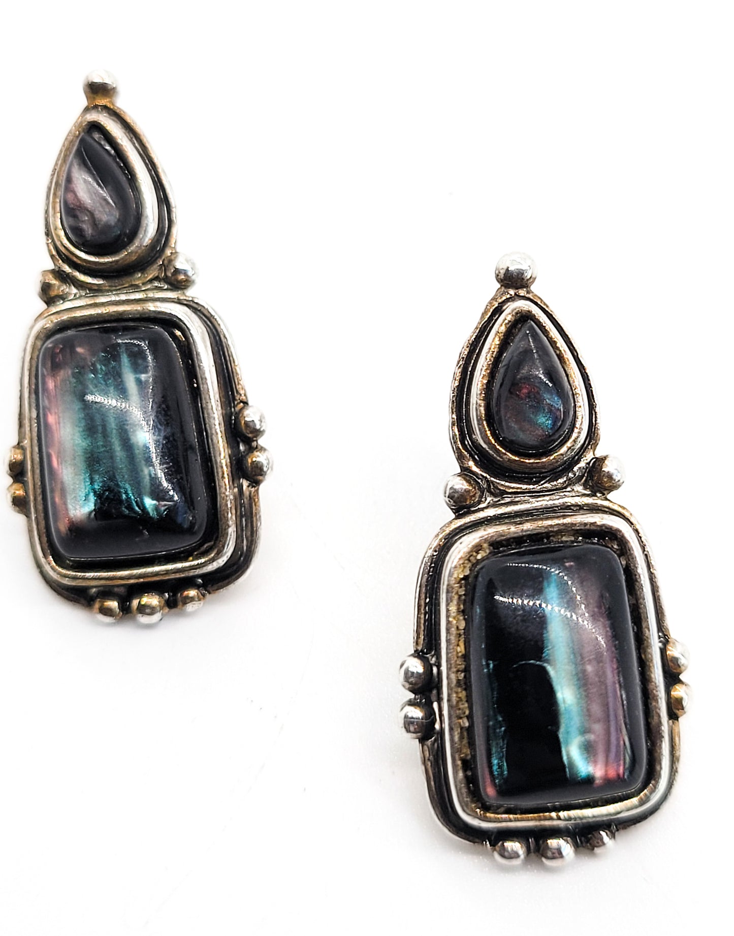 Oil slick Bohemian tear drop sterling silver Plated vintage retro large earrings