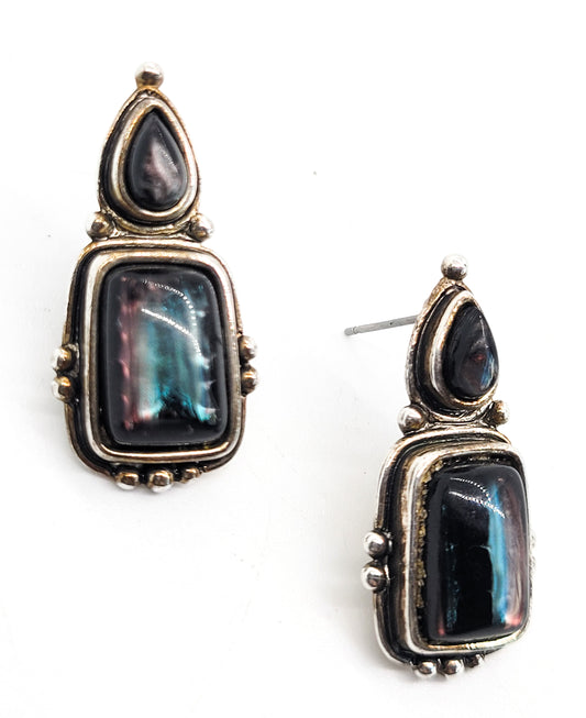 Oil slick Bohemian tear drop sterling silver Plated vintage retro large earrings