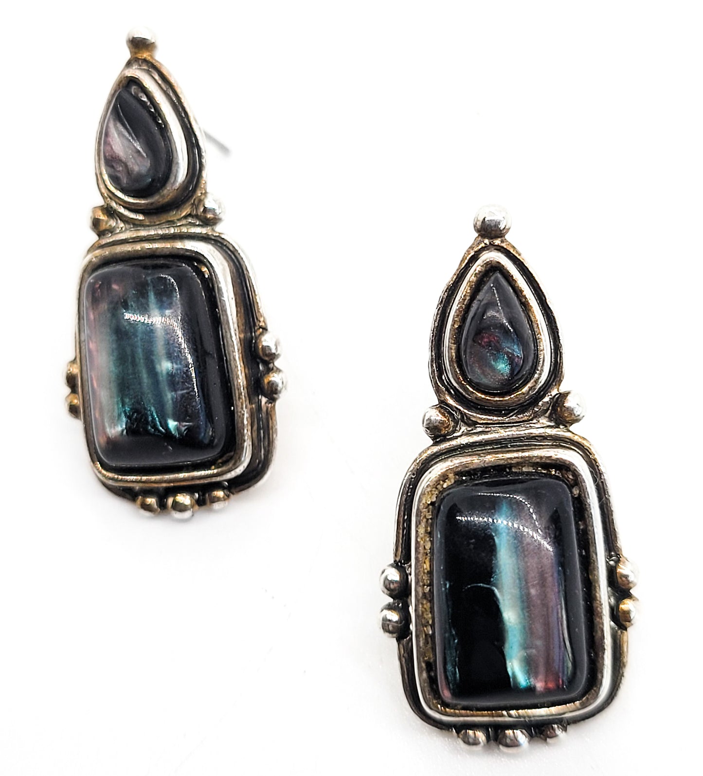 Oil slick Bohemian tear drop sterling silver Plated vintage retro large earrings