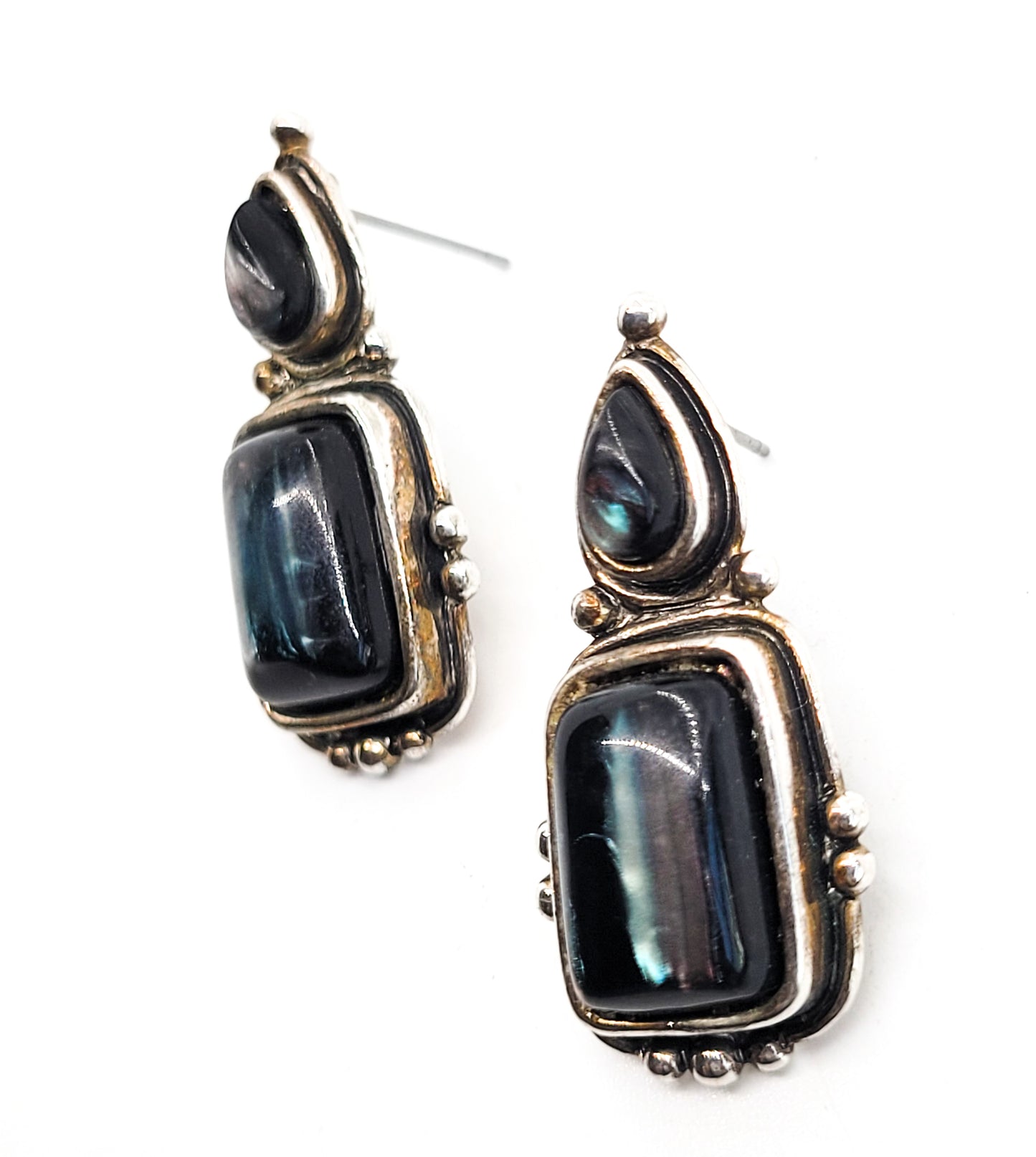 Oil slick Bohemian tear drop sterling silver Plated vintage retro large earrings