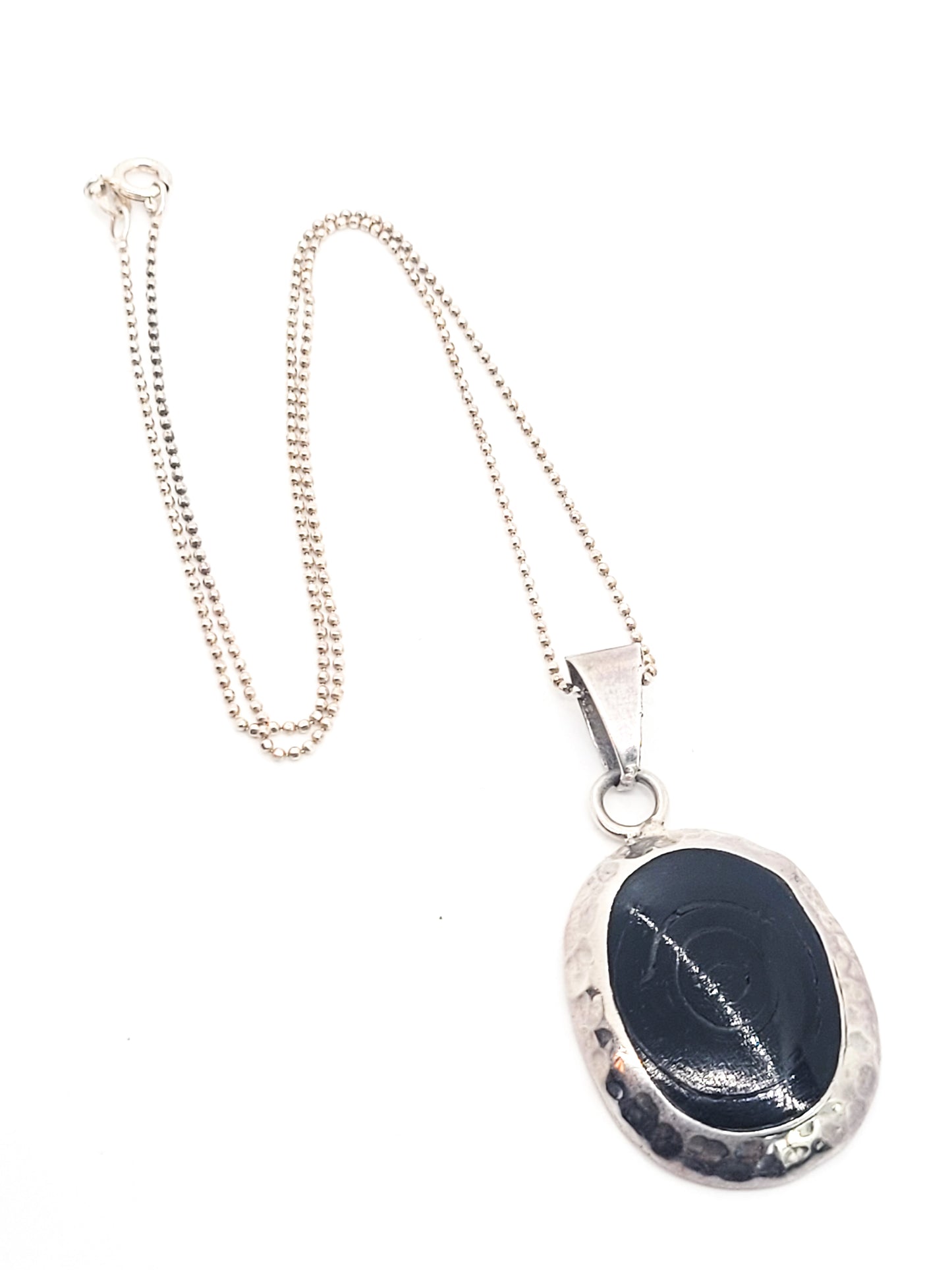 Black Coral swirl carved artisan vintage Mexican large sterling silver pendant necklace