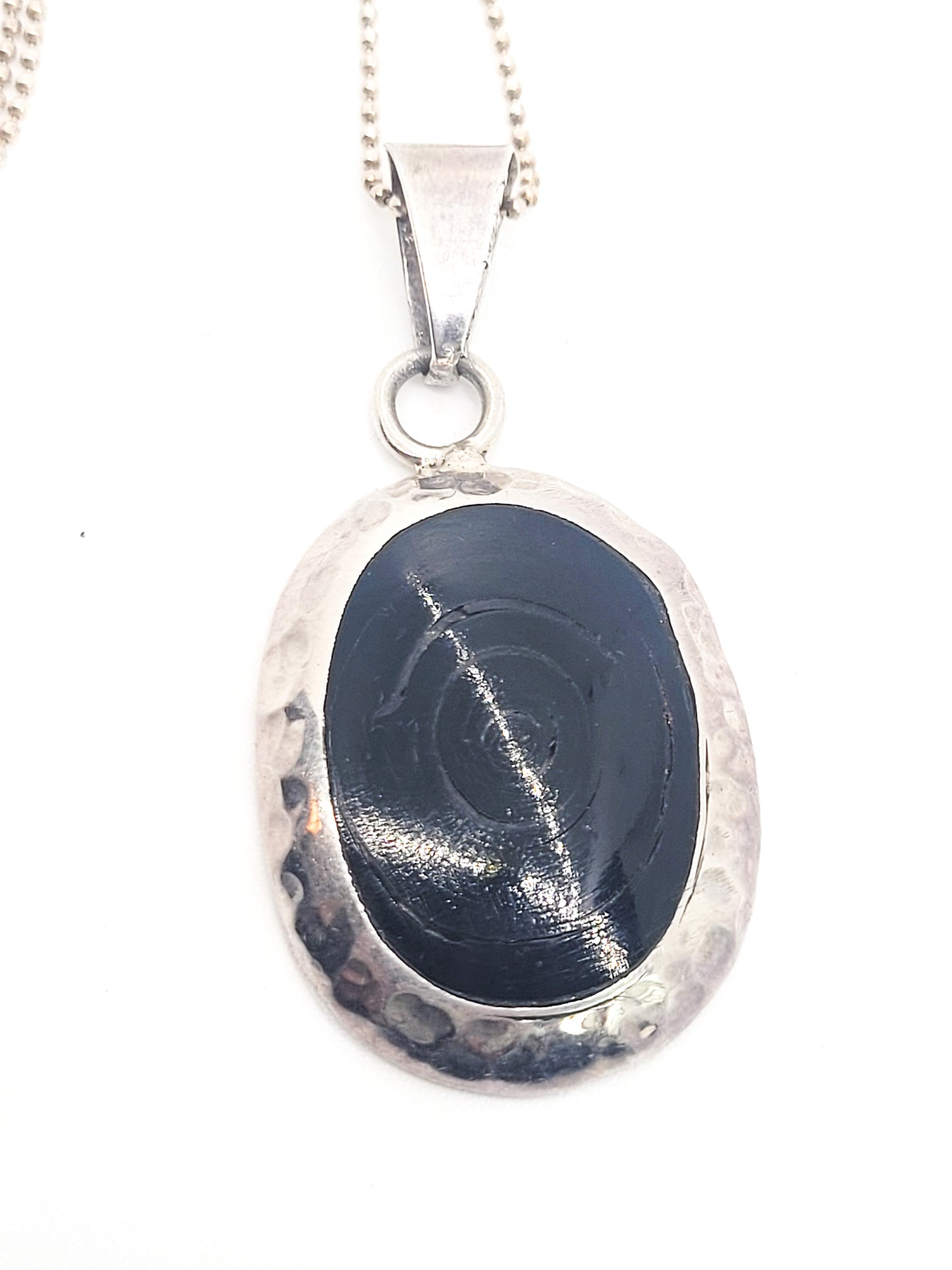 Black Coral swirl carved artisan vintage Mexican large sterling silver pendant necklace