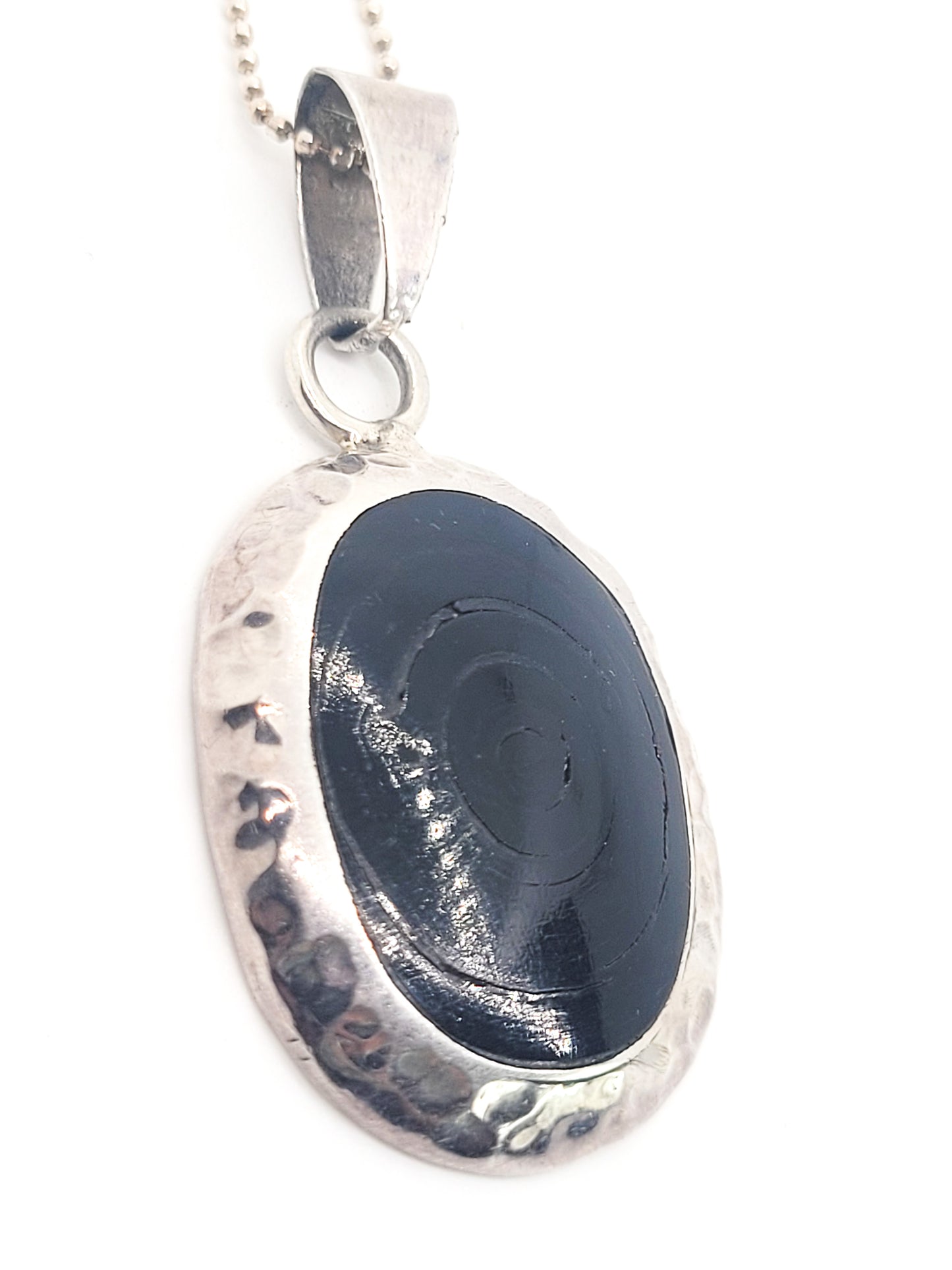 Black Coral swirl carved artisan vintage Mexican large sterling silver pendant necklace