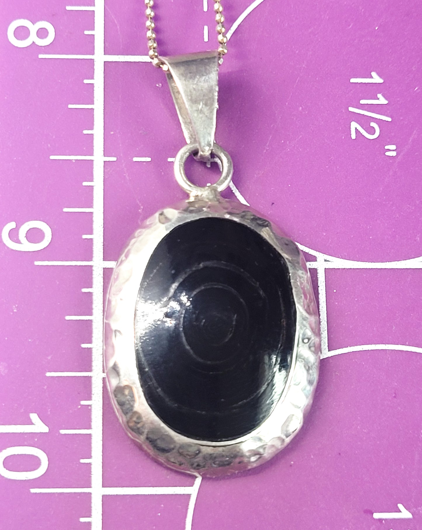 Black Coral swirl carved artisan vintage Mexican large sterling silver pendant necklace