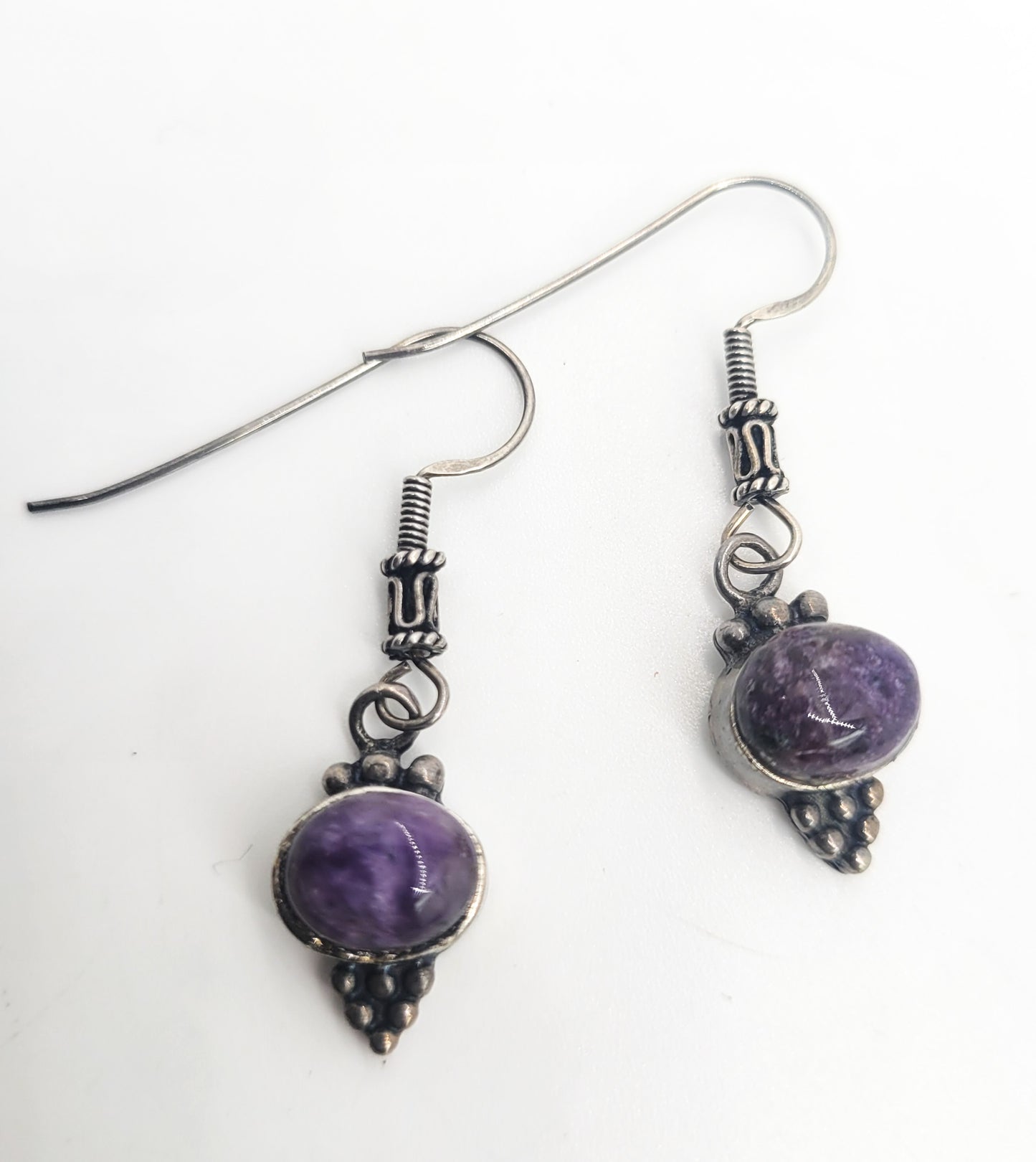 Charoite QTT Purple gemstone sterling silver large vintage drop earrings