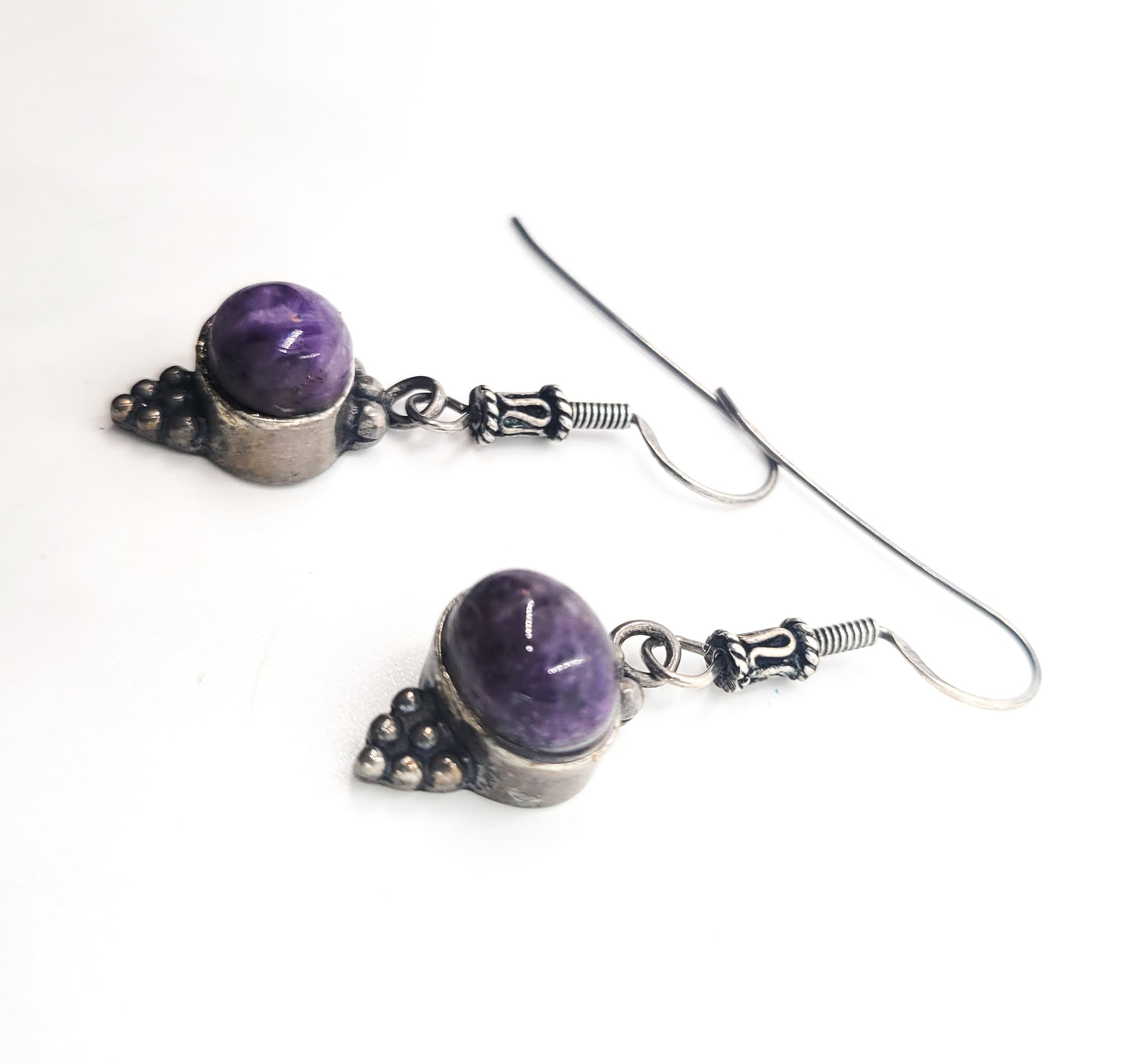 Charoite QTT Purple gemstone sterling silver large vintage drop earrings