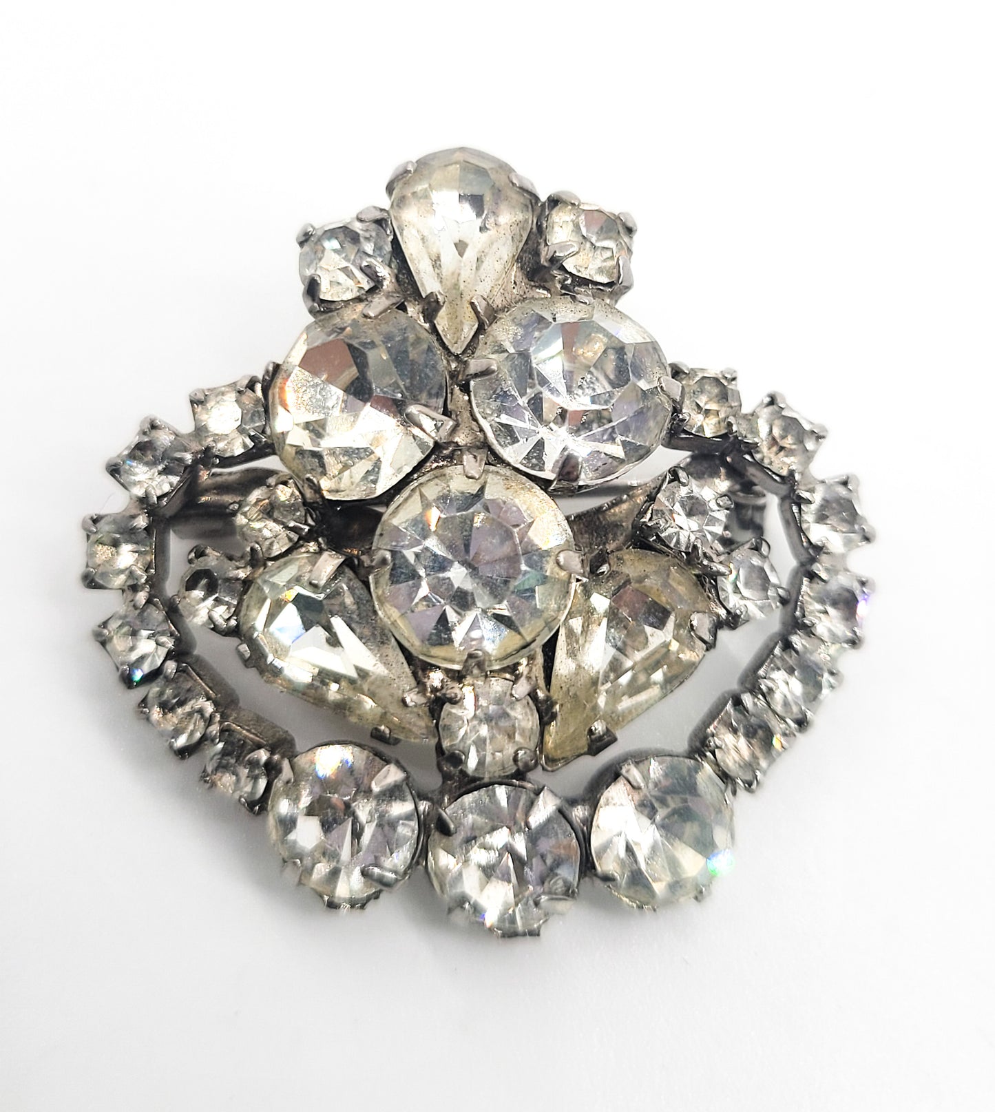 Clear rhinestone Crown beautiful sparkling mid century vintage brooch