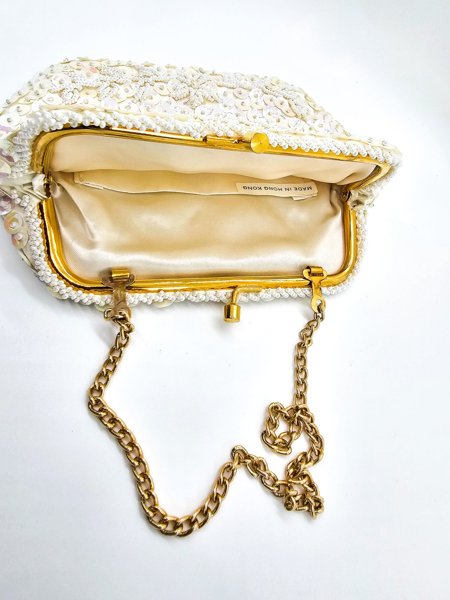 JBM Cream sequin and beaded vintage evening bag and glasses holder set