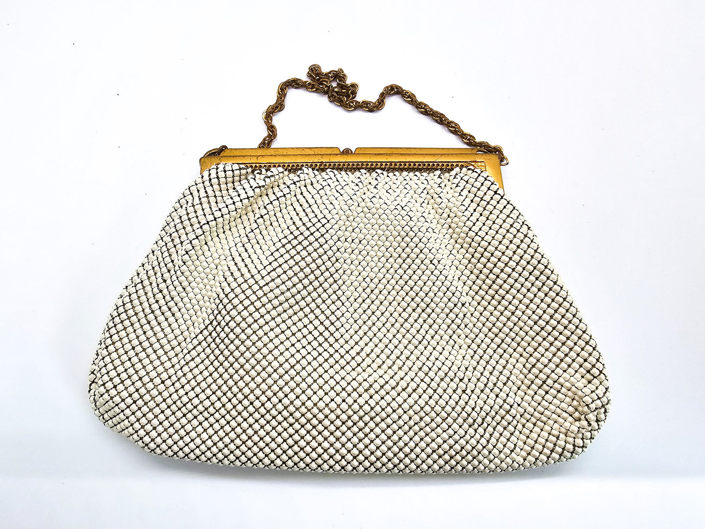 Whiting and Davis white bubble rhinestone beaded purse with accessories