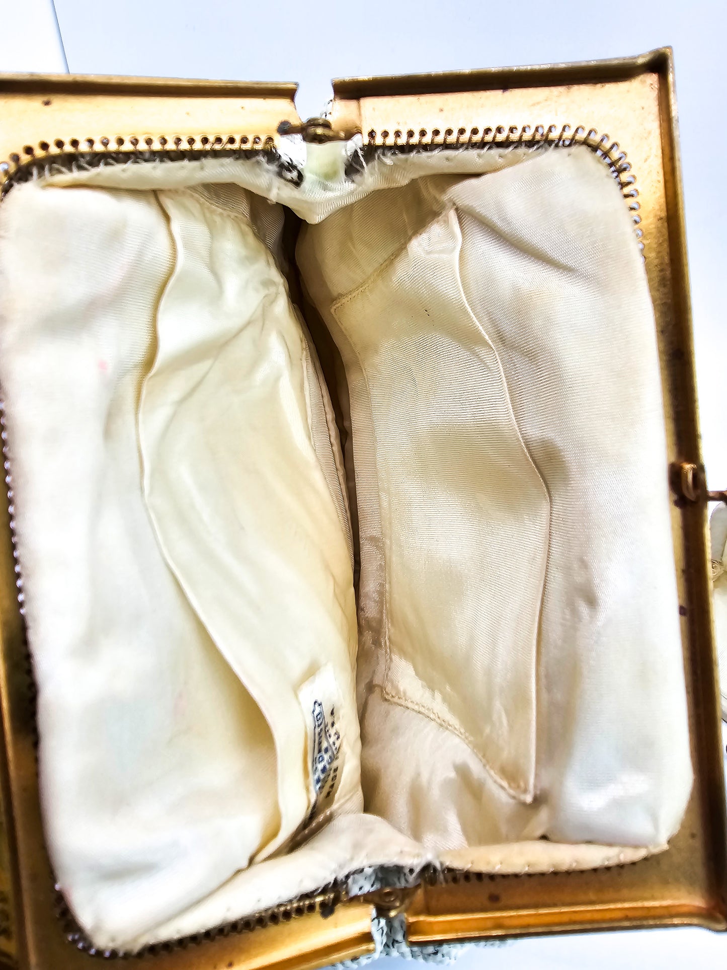 Whiting and Davis white bubble rhinestone beaded purse with accessories