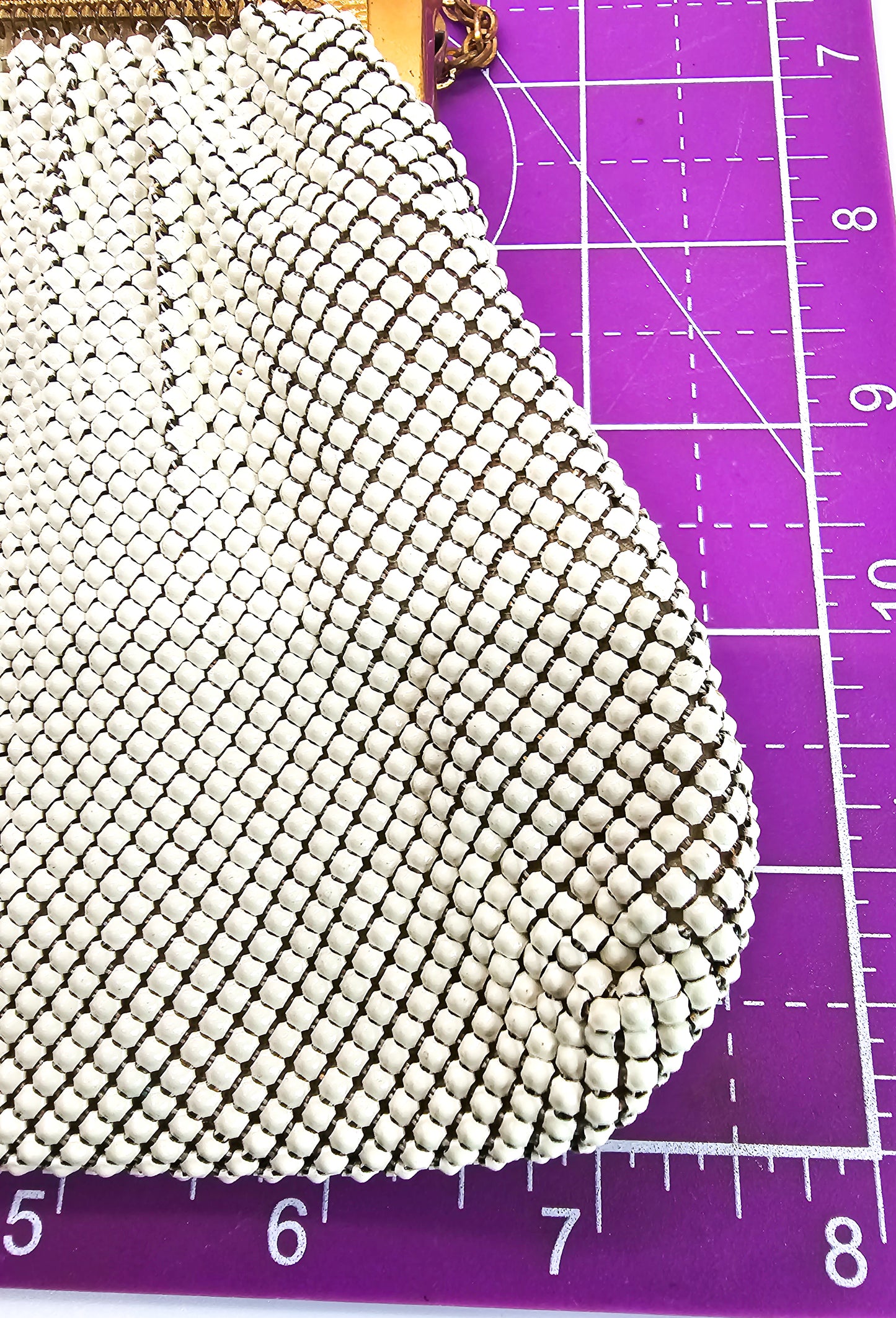 Whiting and Davis white bubble rhinestone beaded purse with accessories