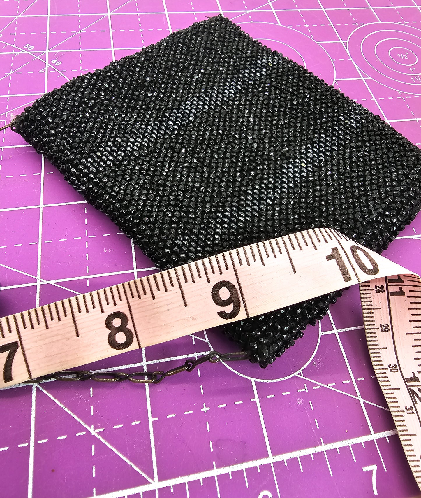 Victorian black beaded hand made antique grosgrain purse