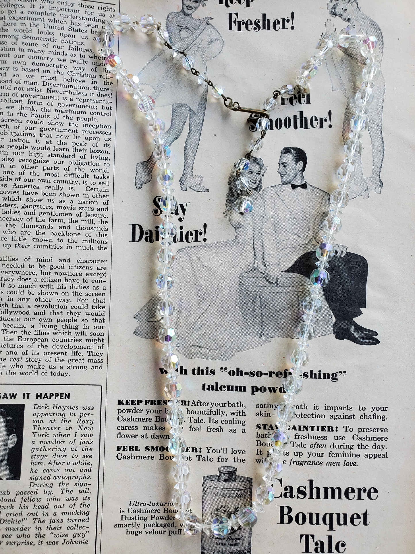 Austrian crystal rainbow Aurora Borealis beaded vintage necklace