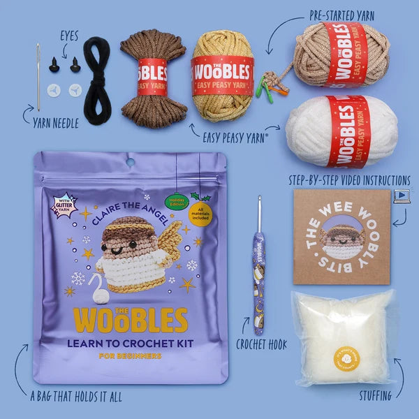 The Woobles Claire the Angel Crochet Kit glitter yarn