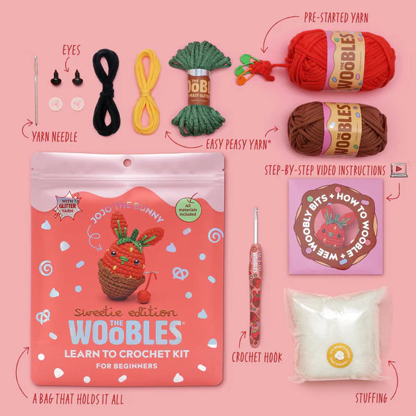 The Woobles Jojo The Bunny: Sweetie Edition Crochet Kit Chocolate Strawberry