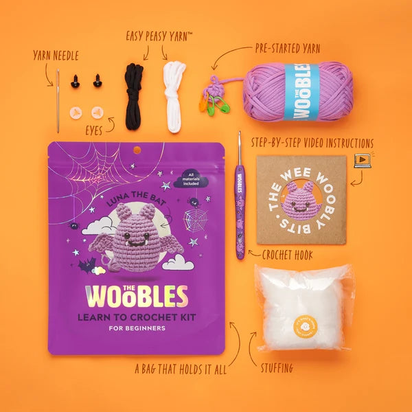The Woobles Luna the Bat Halloween purple Crochet Kit