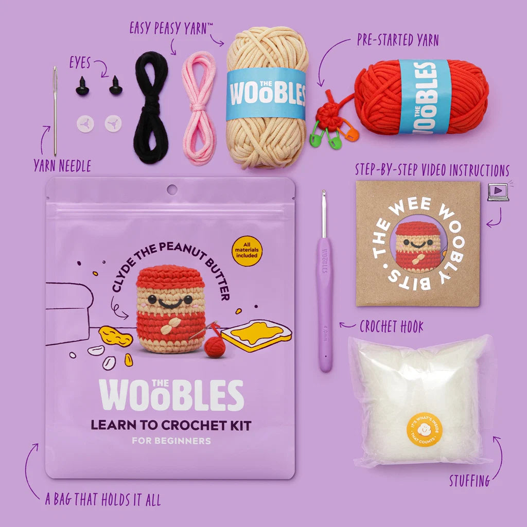 The Woobles Clyde the Peanut butter all in one crochet kit