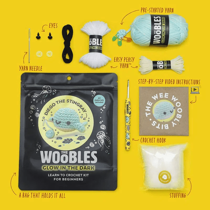 The Woobles Diego the sting ray Blue Glow in the Dark Crochet Kit