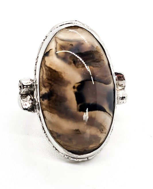 Art Deco Clarks and Coombs Dendritic Agate sterling silver antique ring size 5