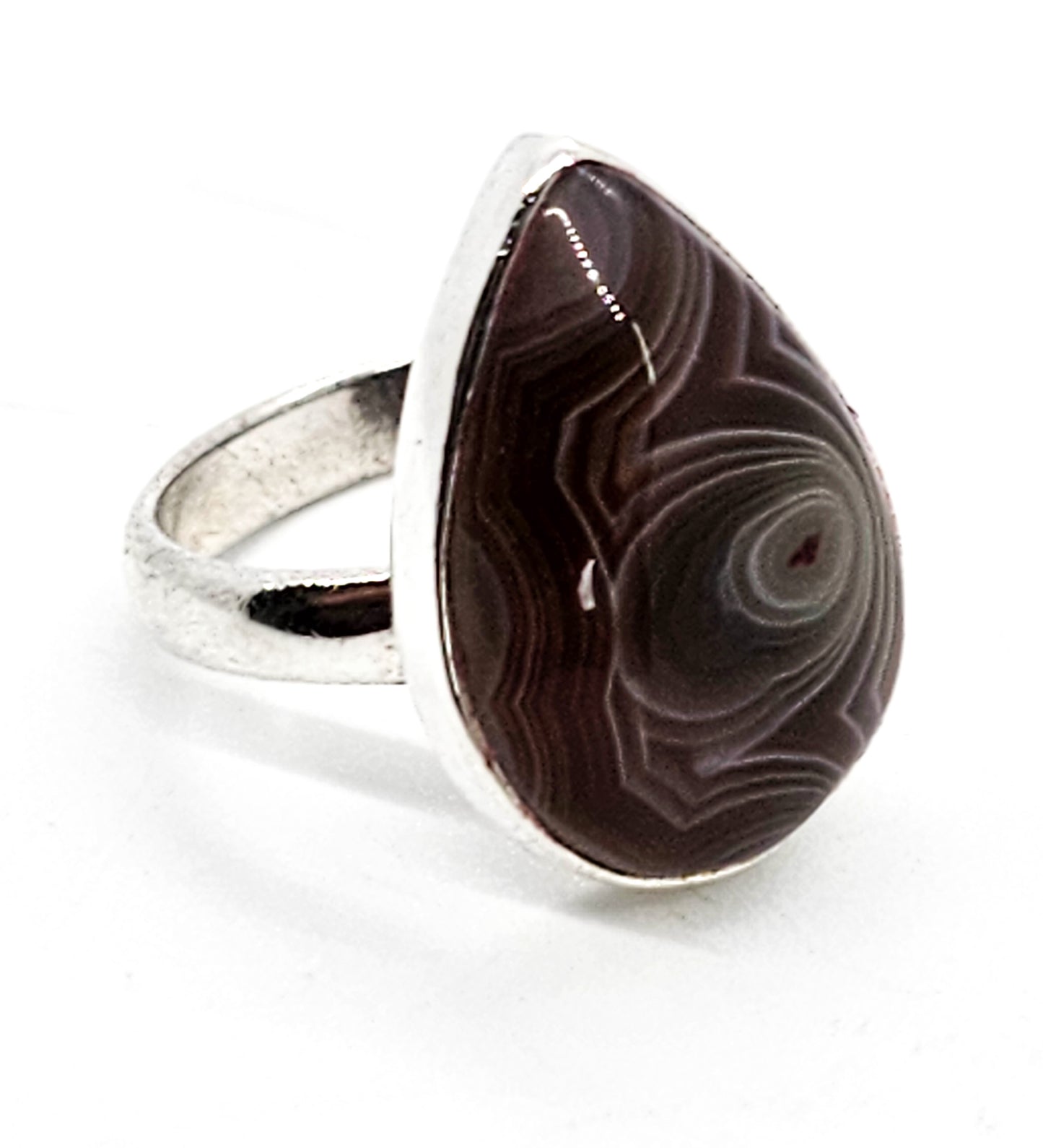 Botswana Agate Sardonyx pear cut vintage sterling silver ring size 7 and 1/2