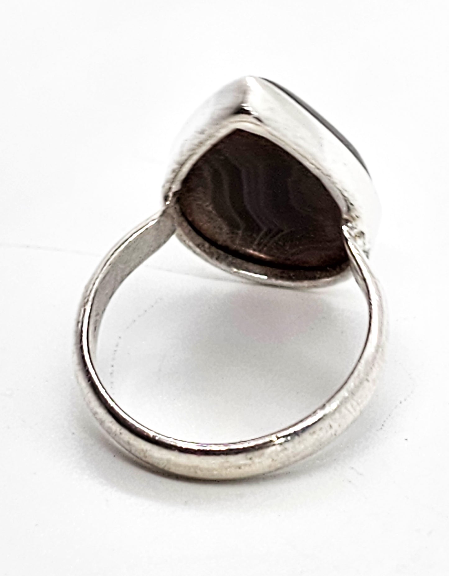 Botswana Agate Sardonyx pear cut vintage sterling silver ring size 7 and 1/2
