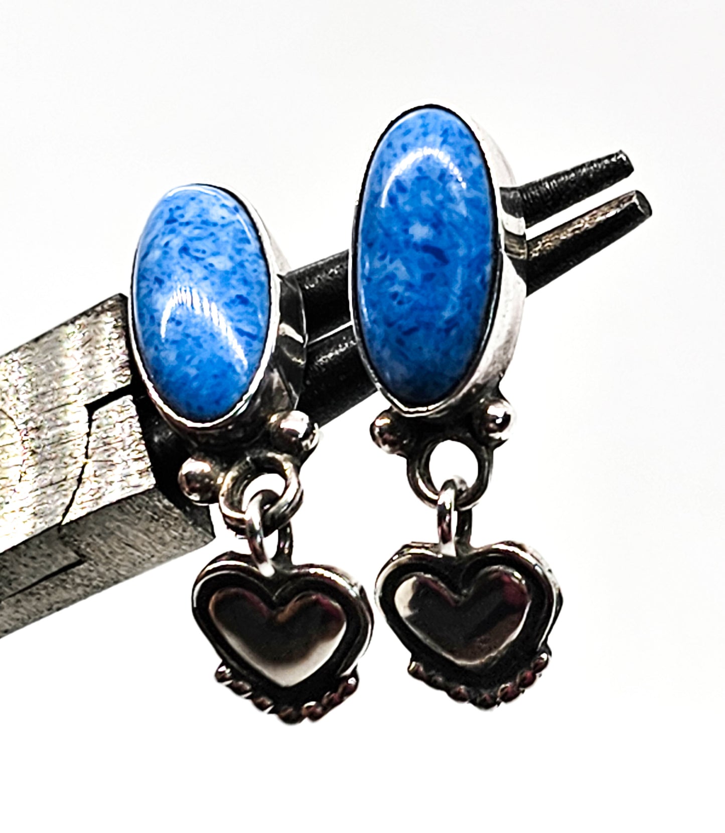 Richard Begay RB Denim Lapis heart vintage sterling silver earrings