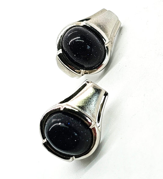 Modernist Blue goldstone glittering gemstone vintage sterling silver earrings