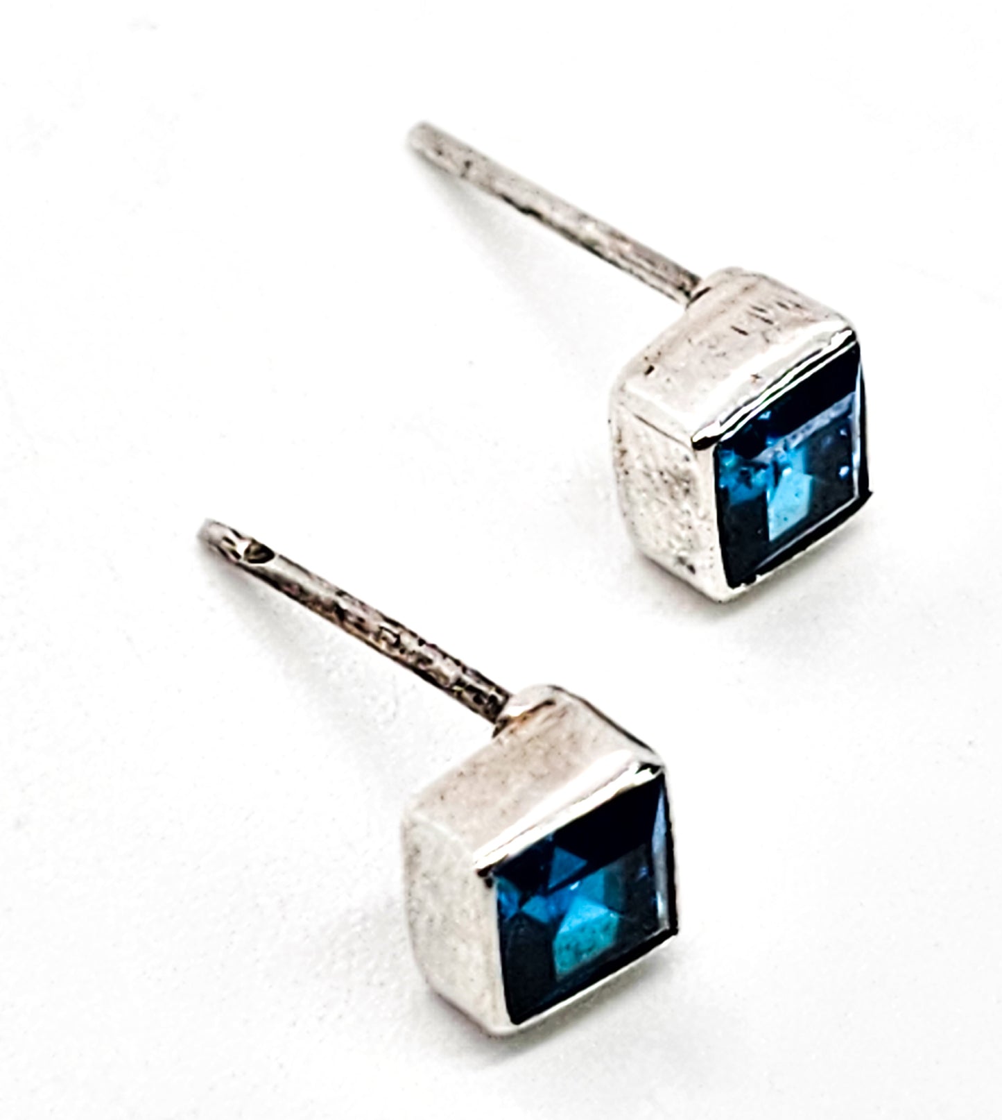 Blue topaz princess cut sterling silver stud earrings