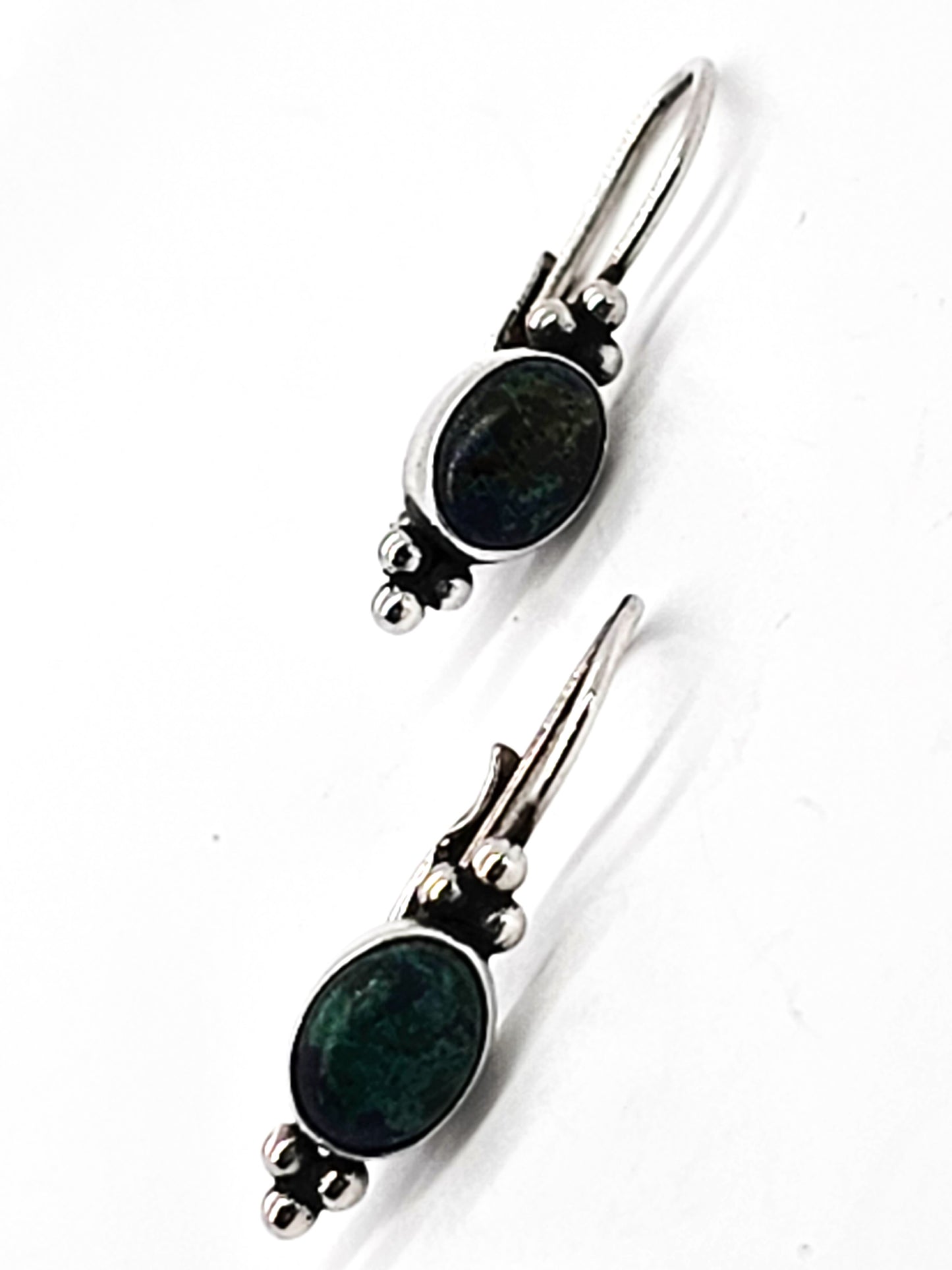 Chrysocolla blue green gemstone vintage Balinese sterling silver earrings