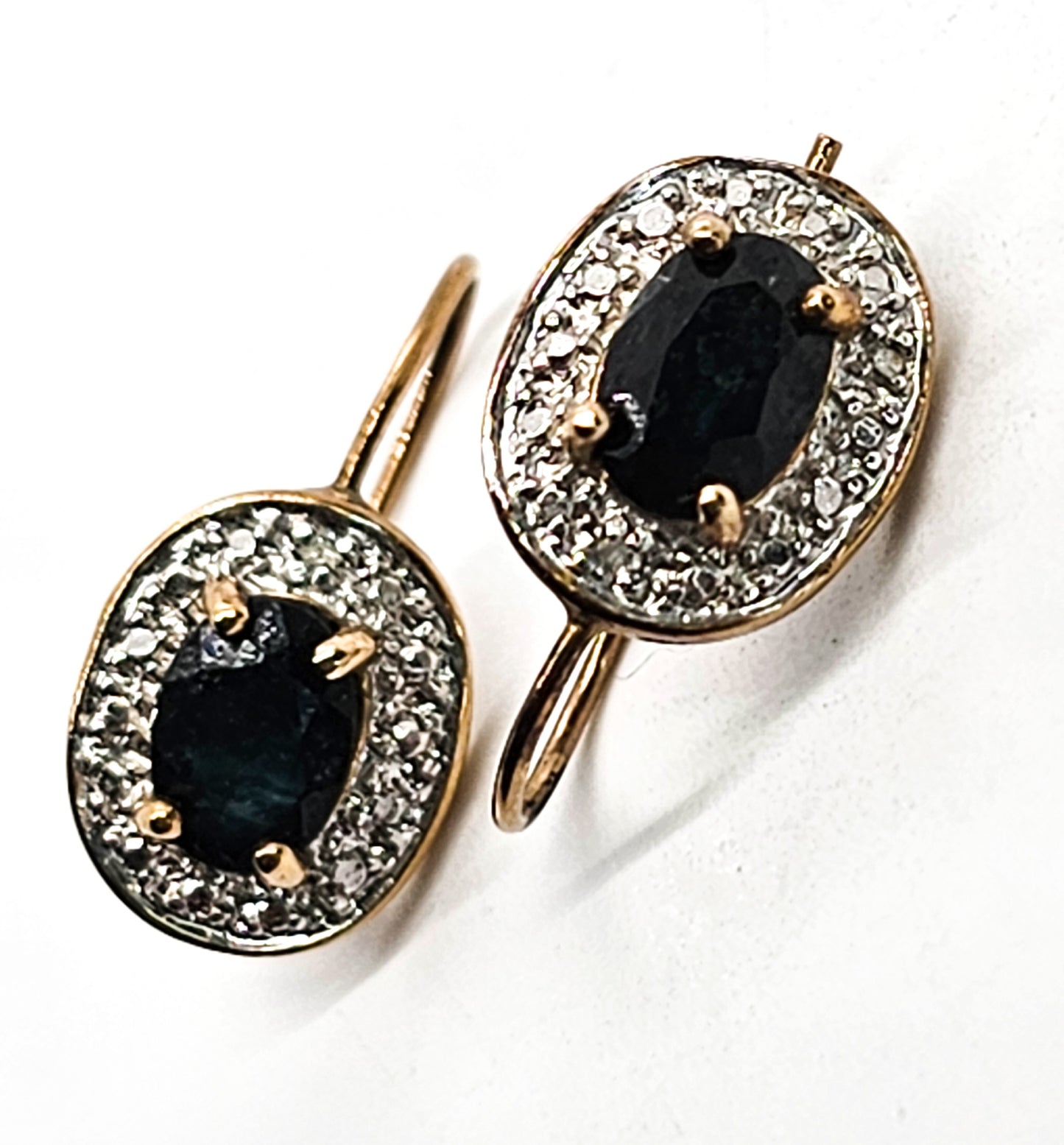 Blue Sapphire vintage two toned gold over sterling silver vermeil earrings