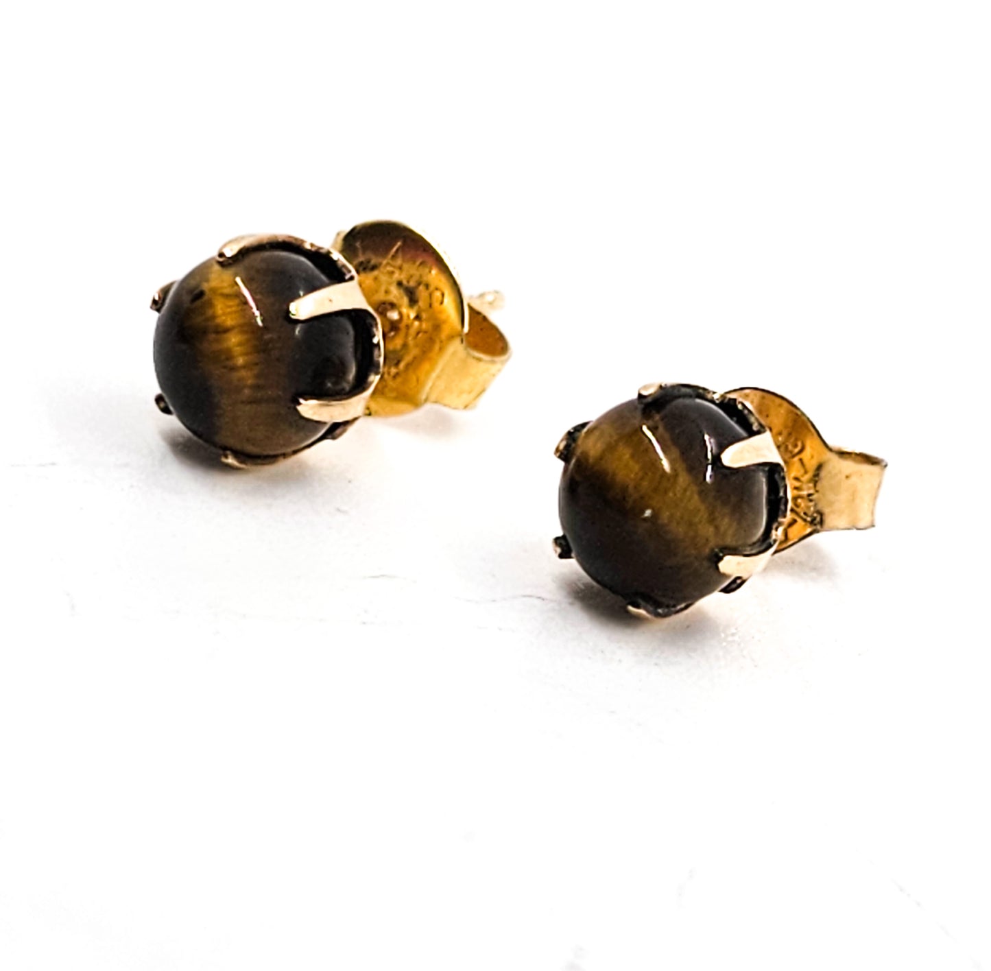 Tiger's eye yellow gold filled vintage stud ball earrings