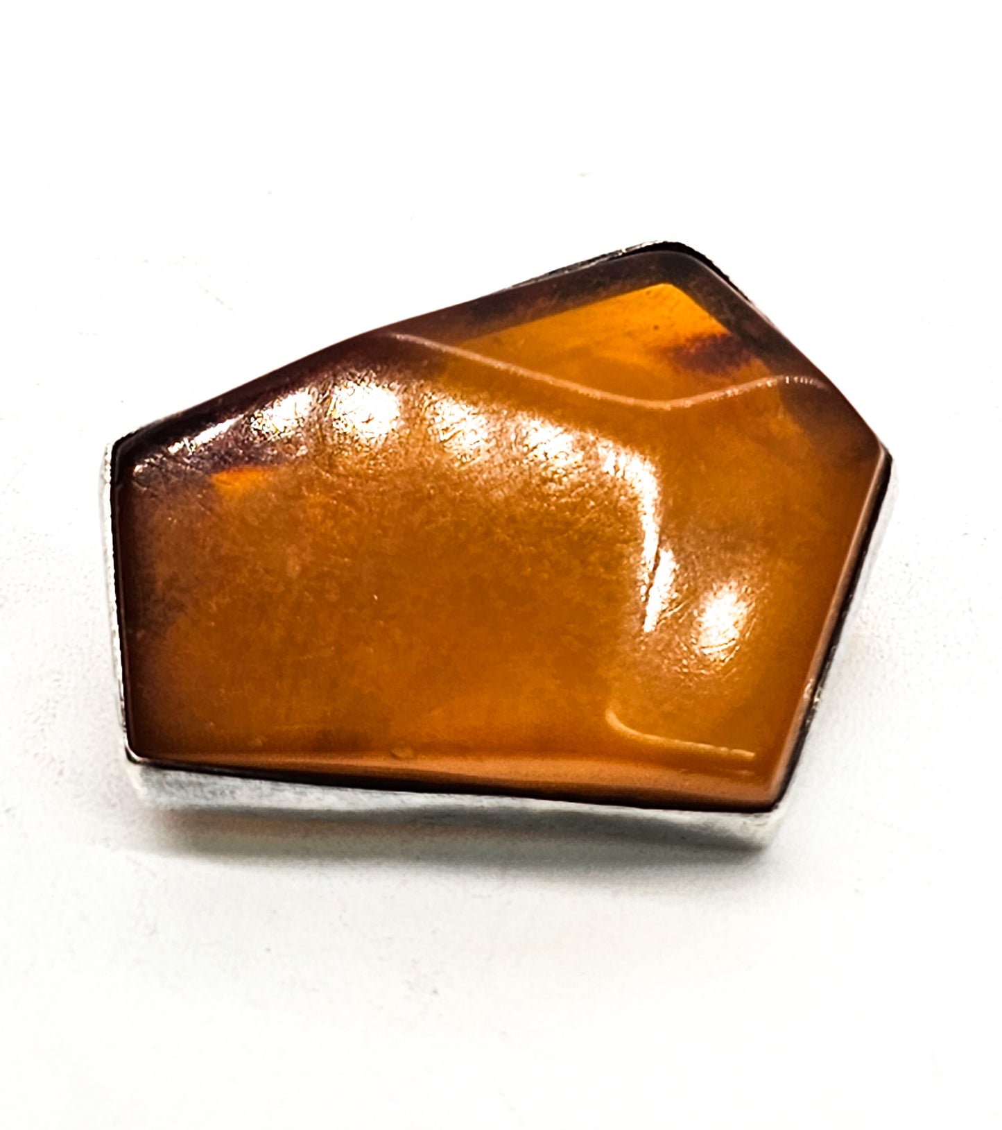Polish Baltic Amber Abstract vintage sterling silver brooch
