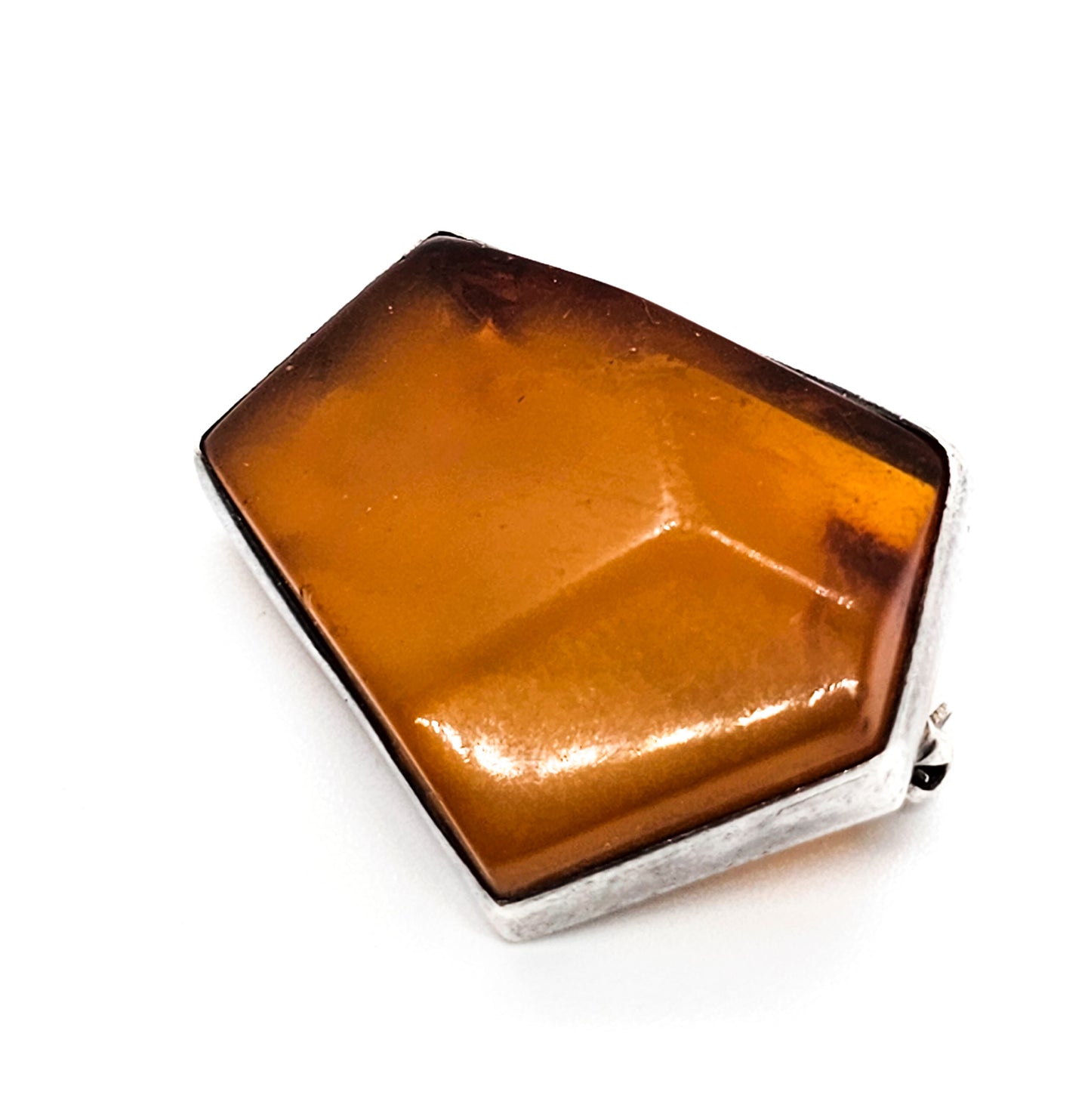 Polish Baltic Amber Abstract vintage sterling silver brooch