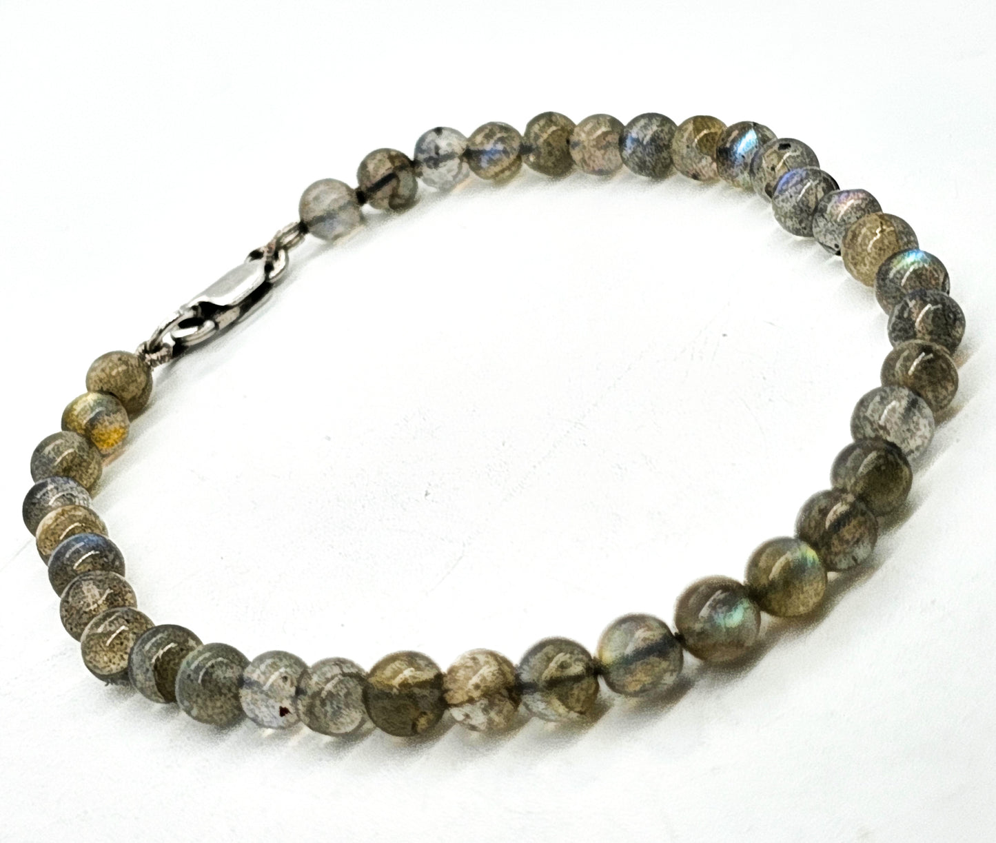 Labradorite flashy beaded sterling silver bracelet