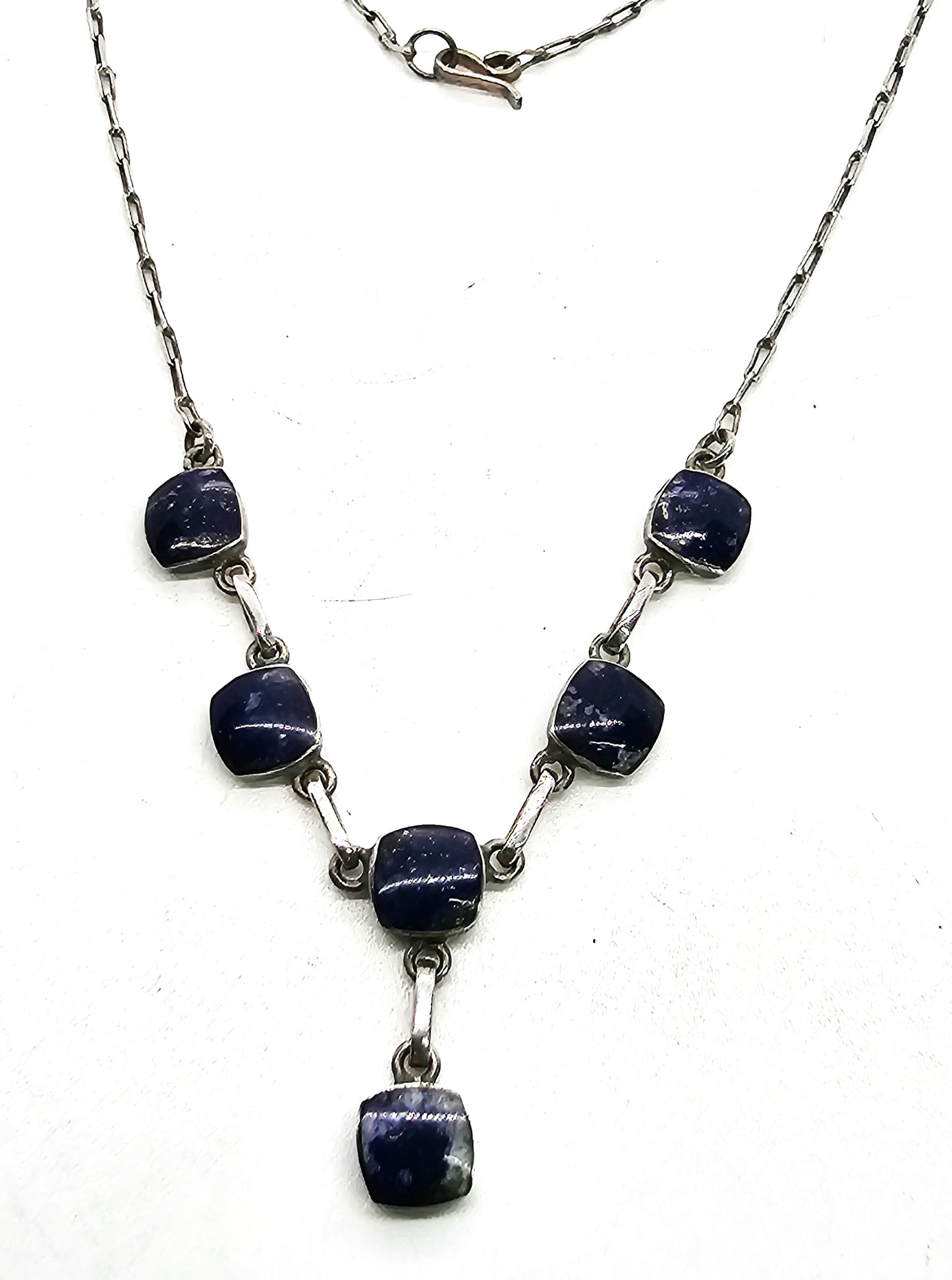 Lapis Lazuli dark blue vintage 970 fine sterling silver vintage Y drop necklace