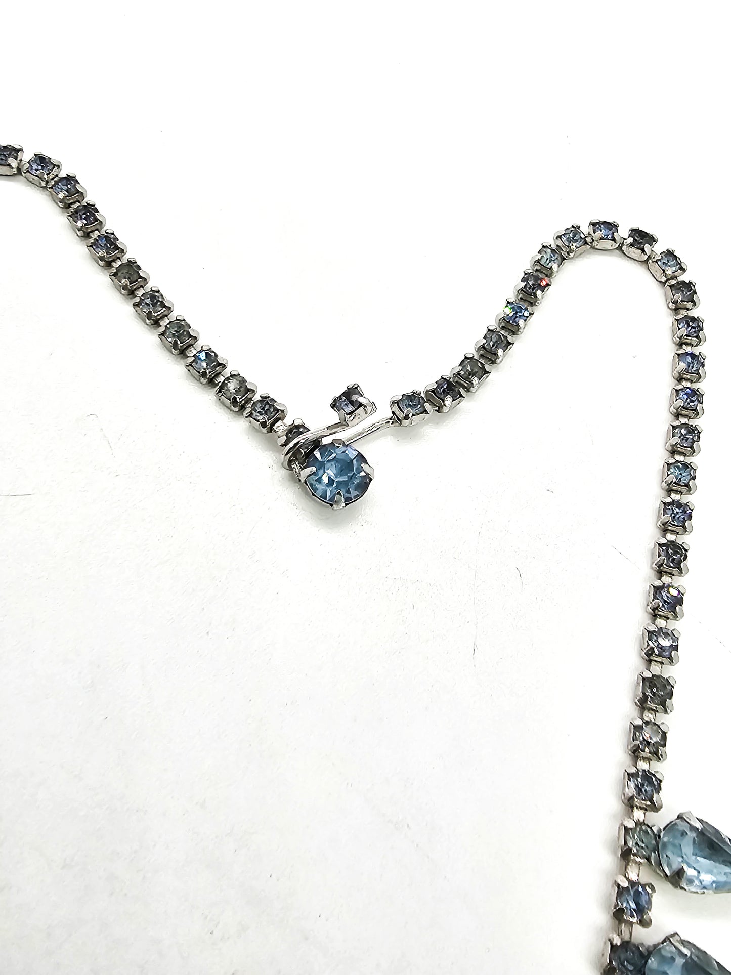 Mid century Dark and light blue pear cut vintage rhinestone statement necklace