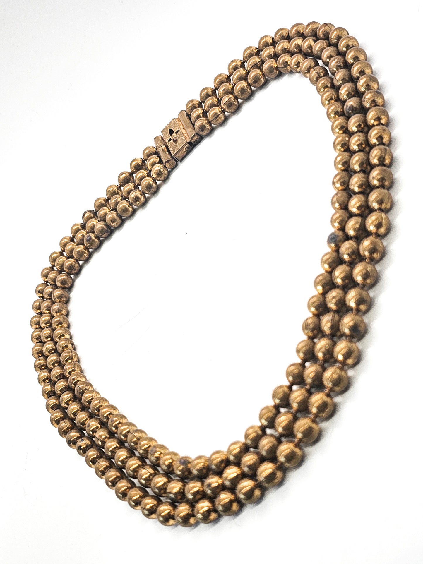 Art Deco brass beaded triple layer vintage heavy statement necklace