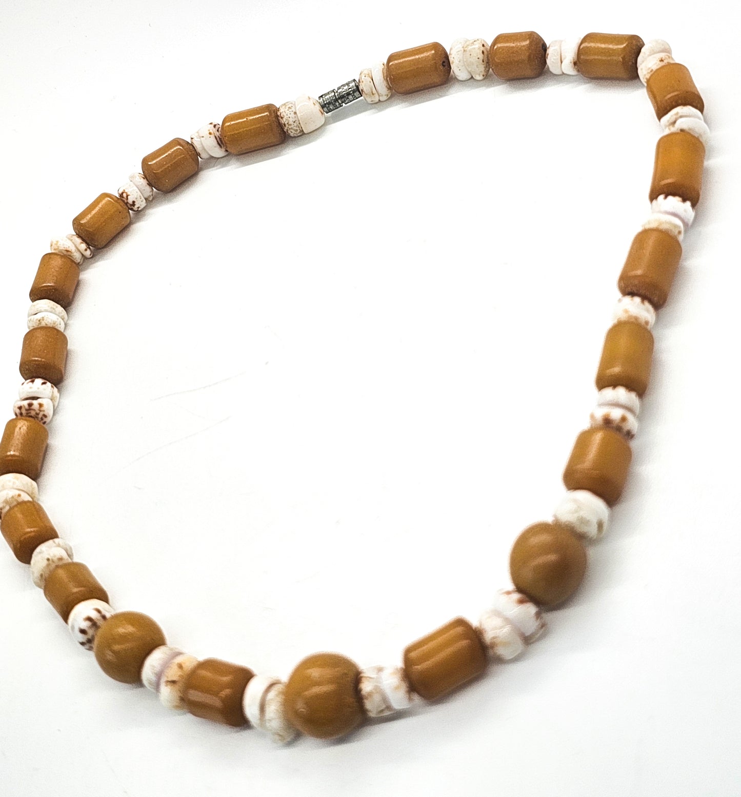 Puka shell and compressed amber vintage beaded necklace