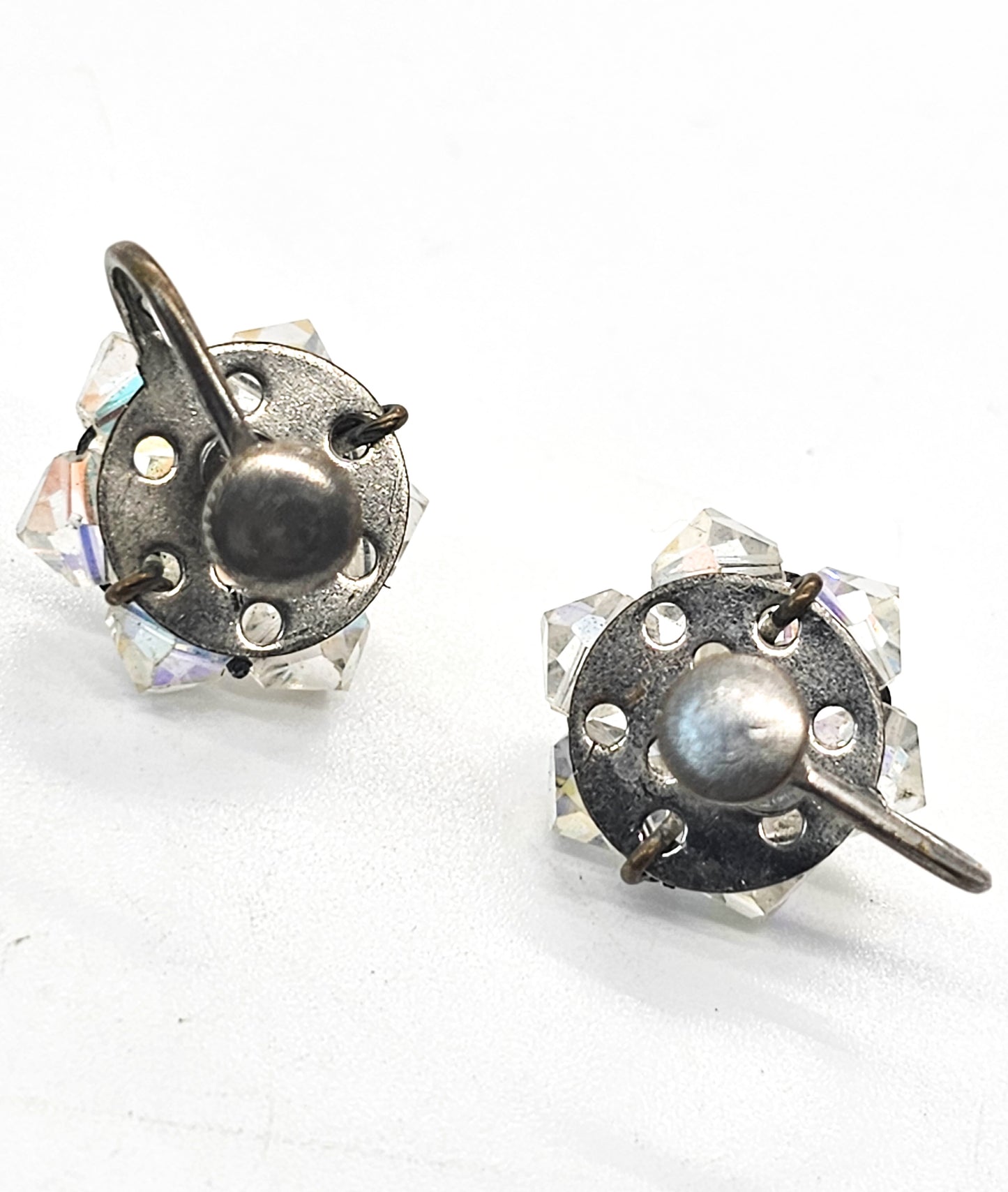 Austrian Crystal Aurora borealis small beaded vintage cluster screw back earrings