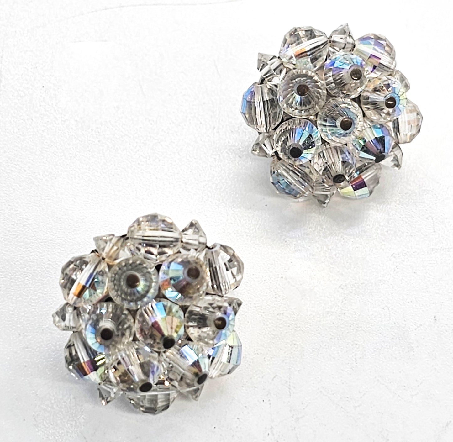 Laguna Austrian crystal Aurora Borealis beaded vintage clip on earrings
