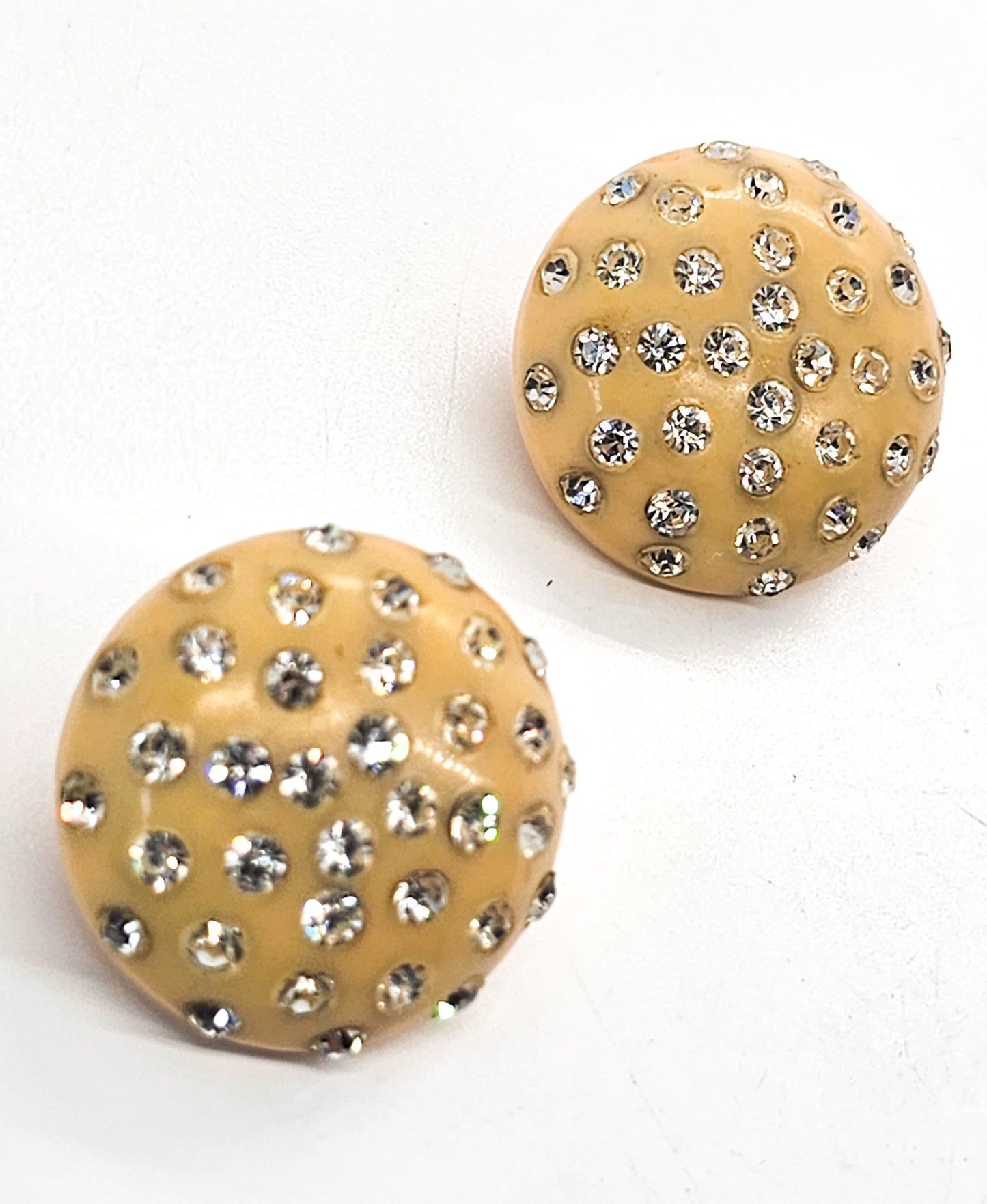 Weiss celluloid and rhinestone vintage singed clip on earrings