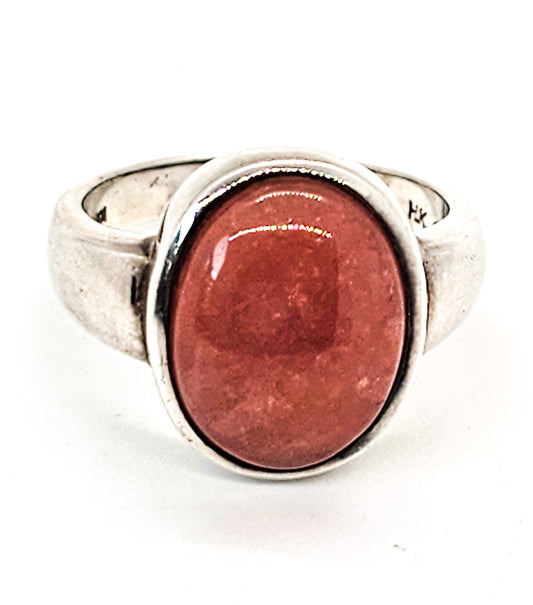 Badavichi Rhodonite pink gemstone signed vintage sterling silver ring size 10