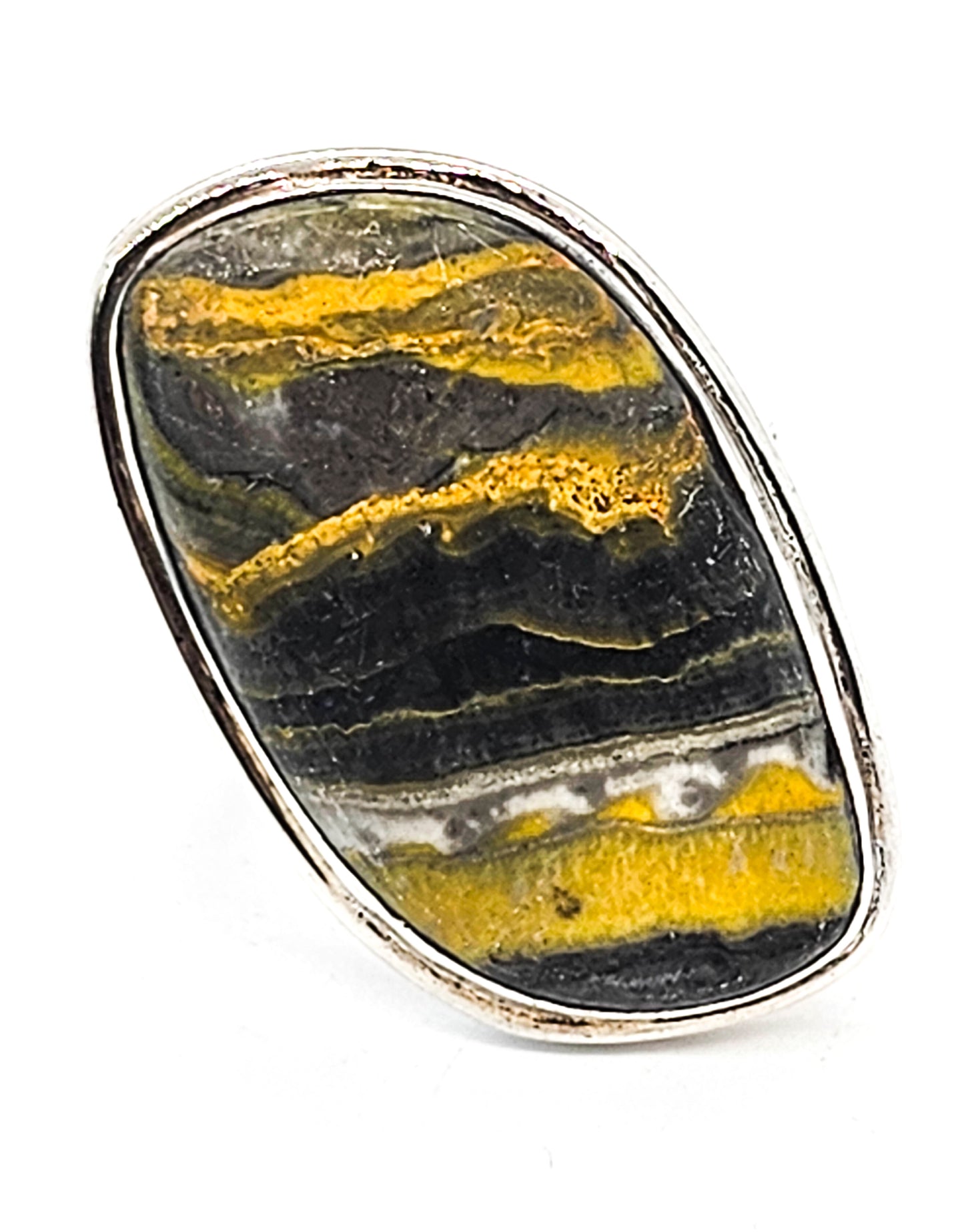 Bumble Bee Jasper large vintage sterling silver statement ring size 10