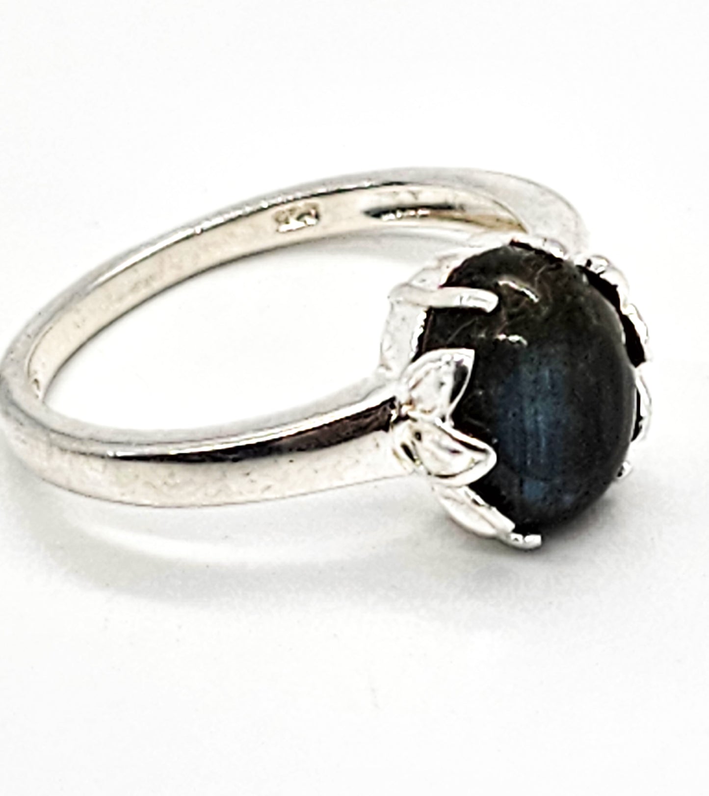 STS Labradorite blue flash gemstone lotus sterling silver ring size 9